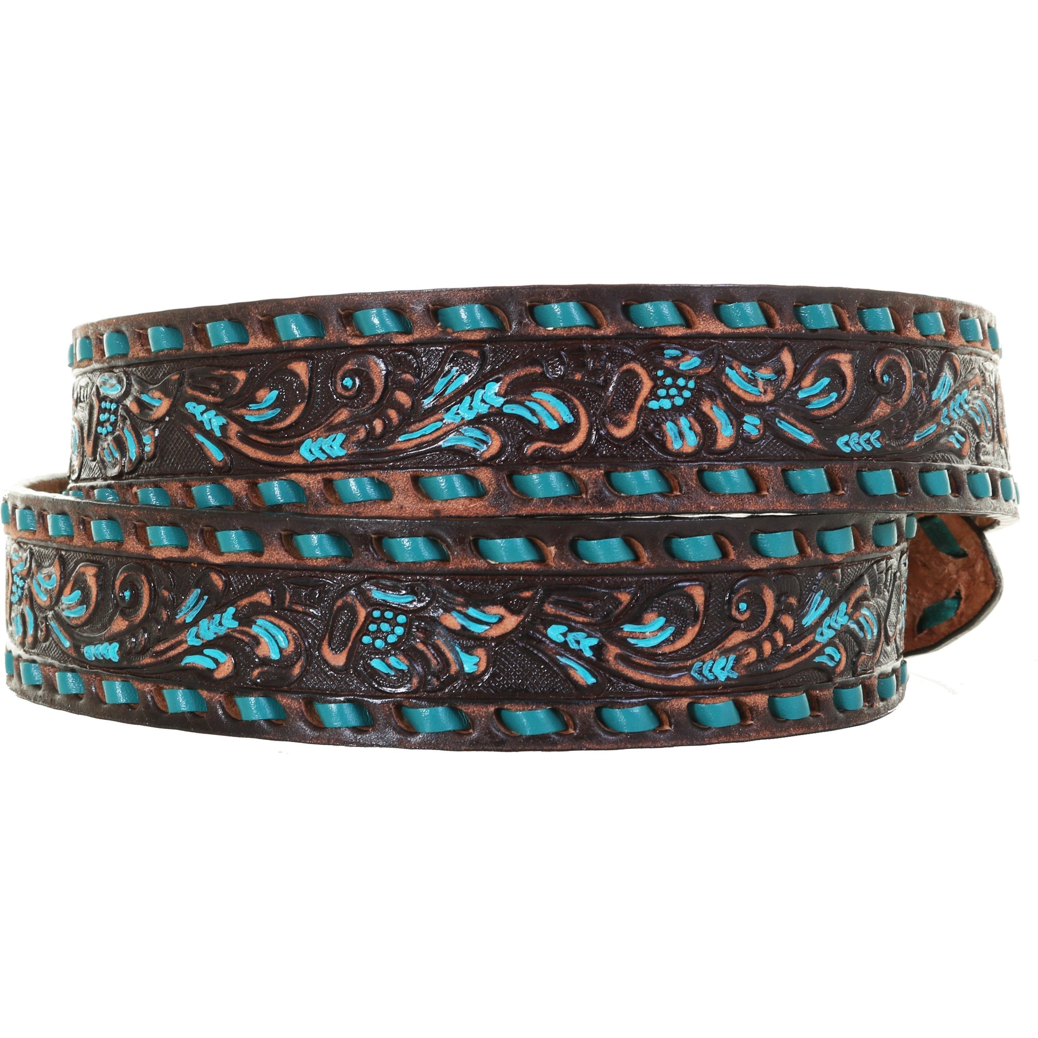 B1092A - Brown Vintage Floral Tooled Belt W/initials Belt