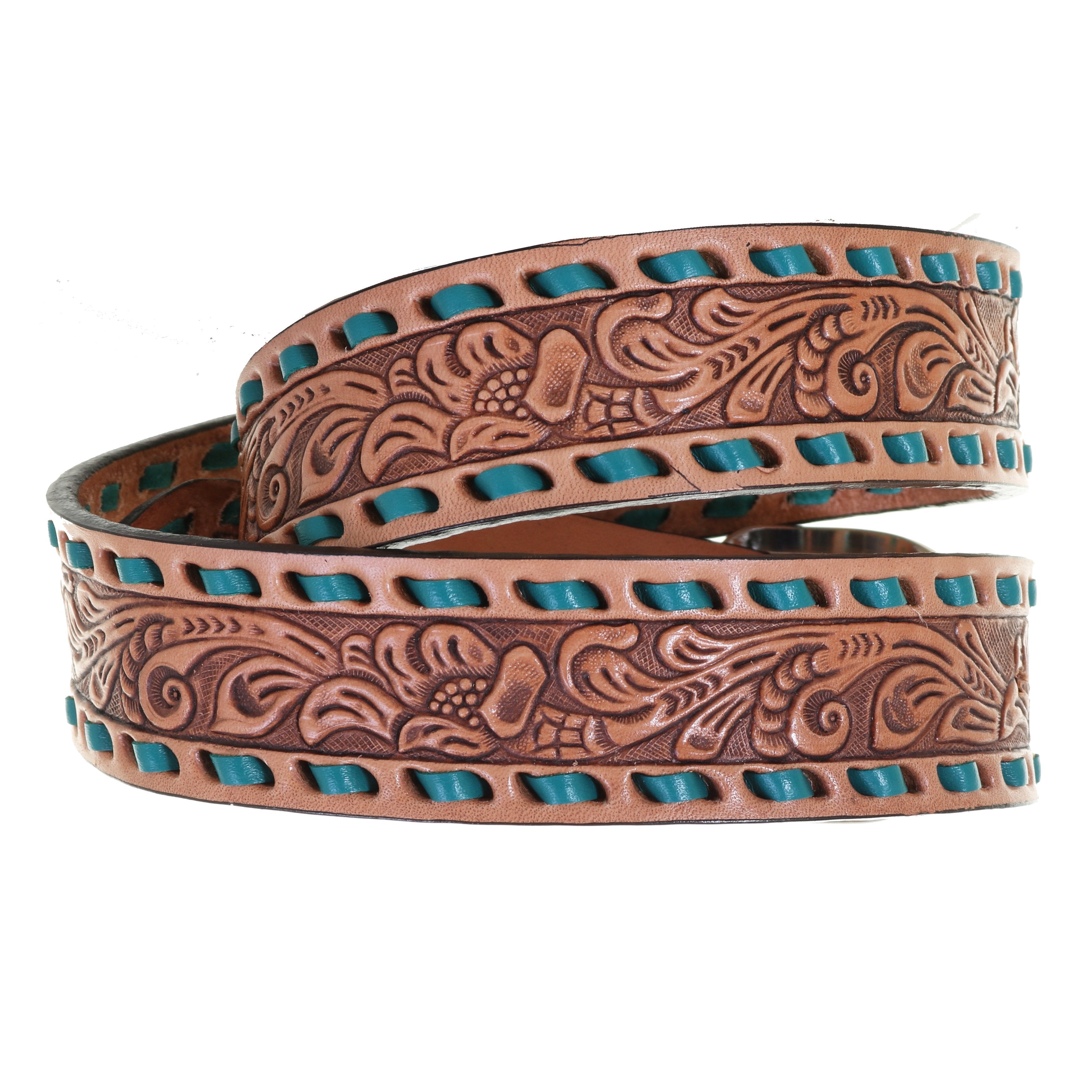 B1093 - Natural Floral Tooled Belt W/initials Belt