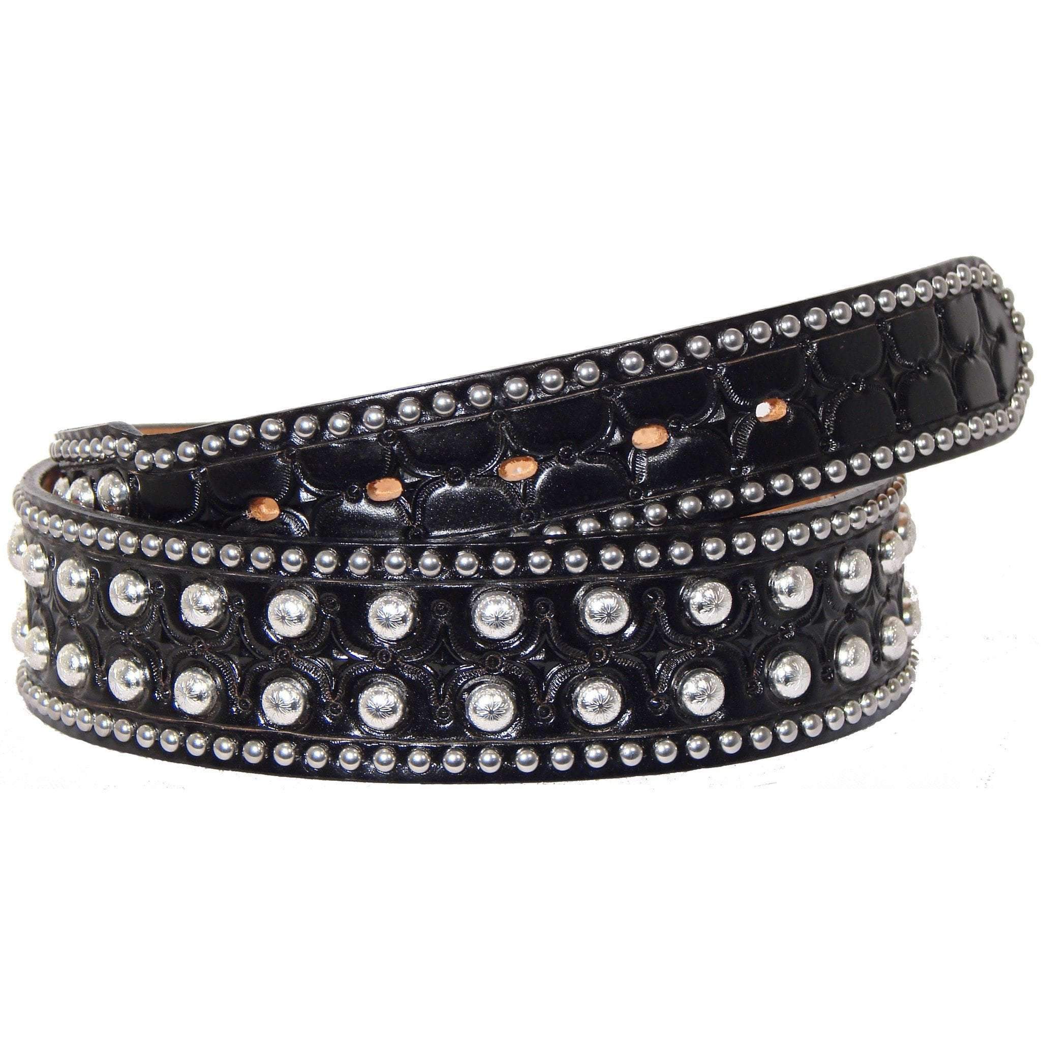 B116 - Black Leather Studded Belt 34 Belt