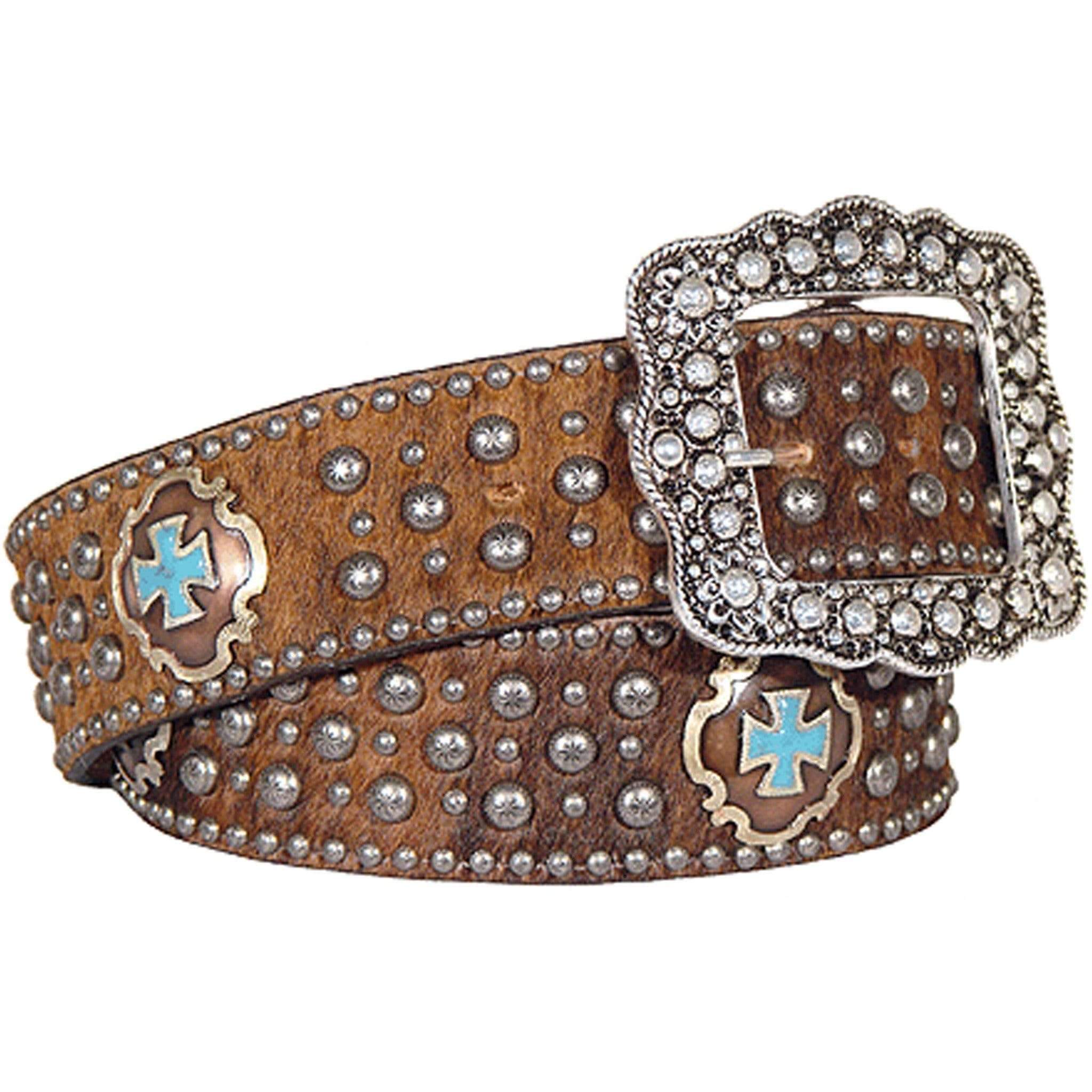 B128 - Brown Cowhide Studded Belt Belt