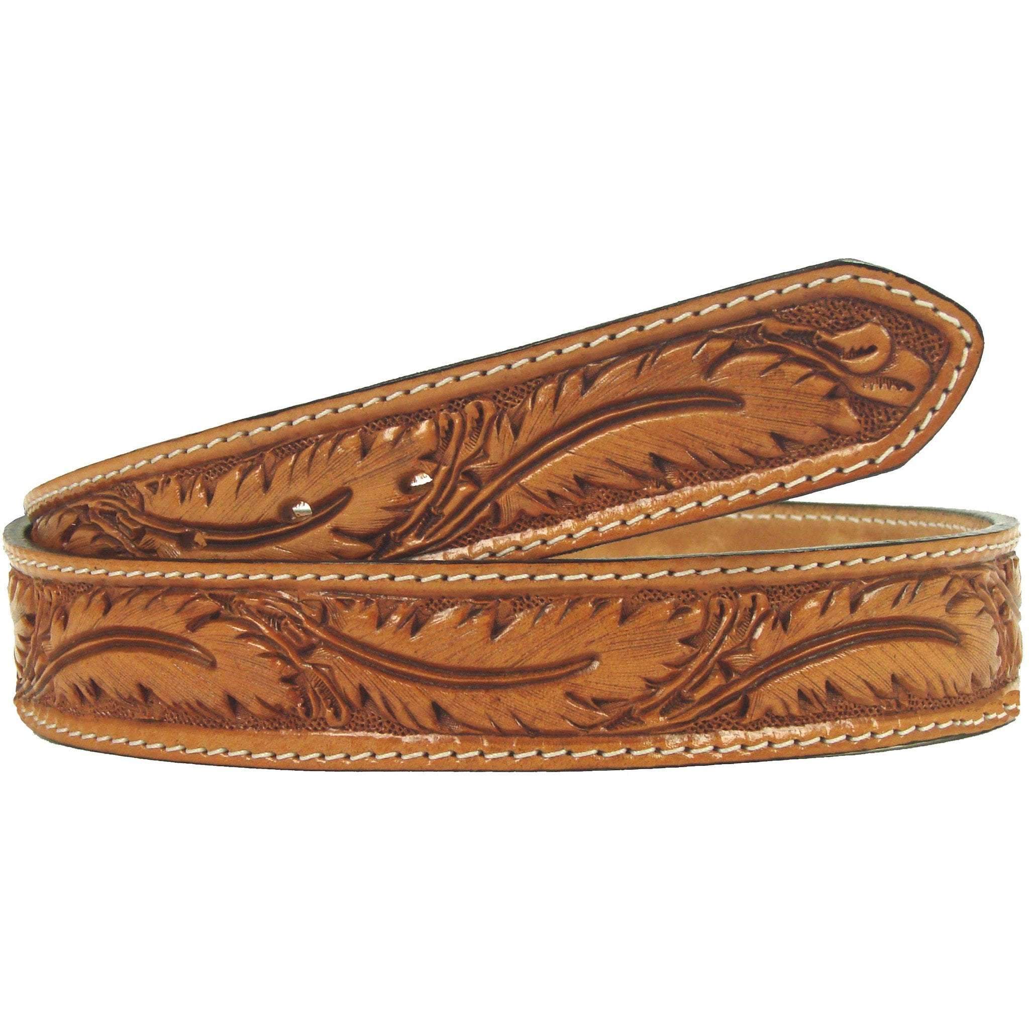 B160 - Natural Feather Tooled Stitched Belt Belt