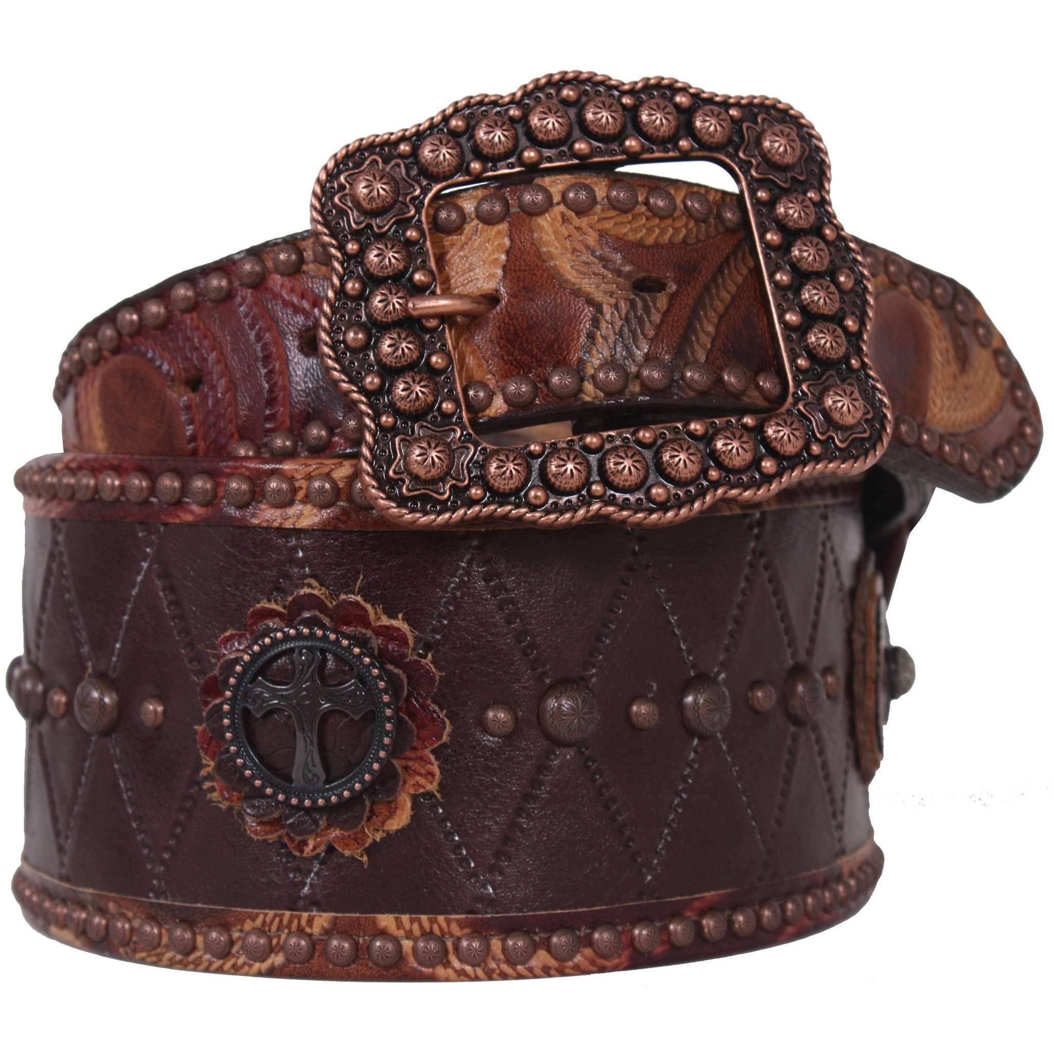 Clearance - Brown Quilted Nappa Leather 3 Piece Belt - B227 Clearance