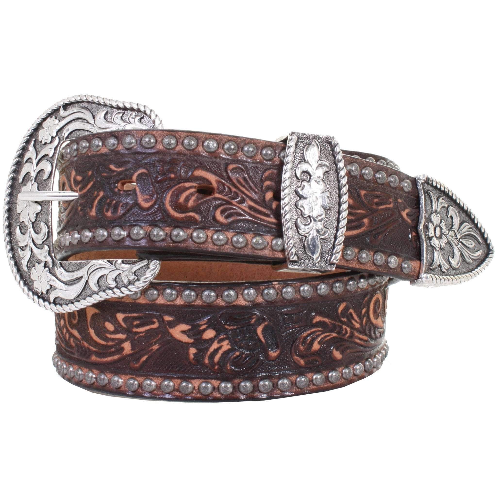 B271 - Vintage Distressed Floral Tooled Belt Belt