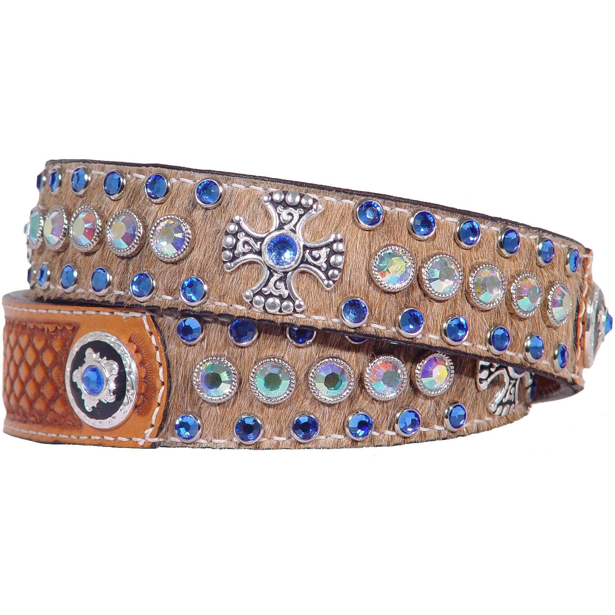 B326 - Roan Hair Crystaled Tooled Belt Belt