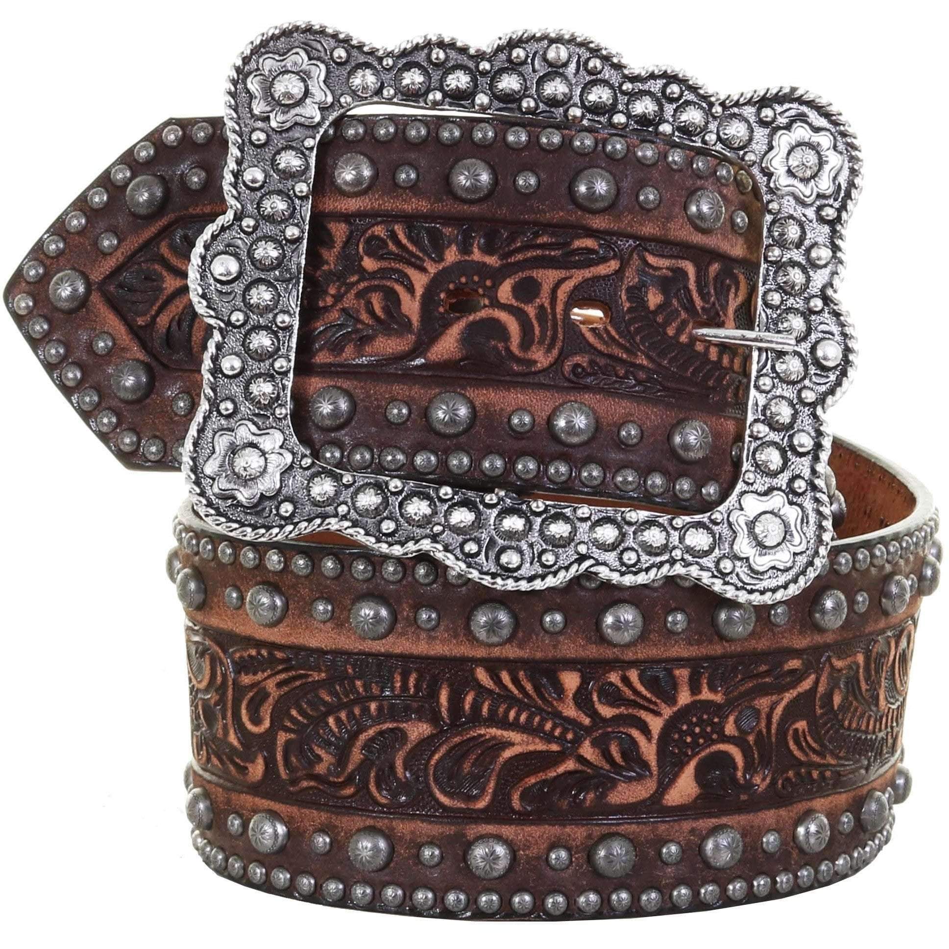 B351 - Brown Floral Tooled Belt Belt