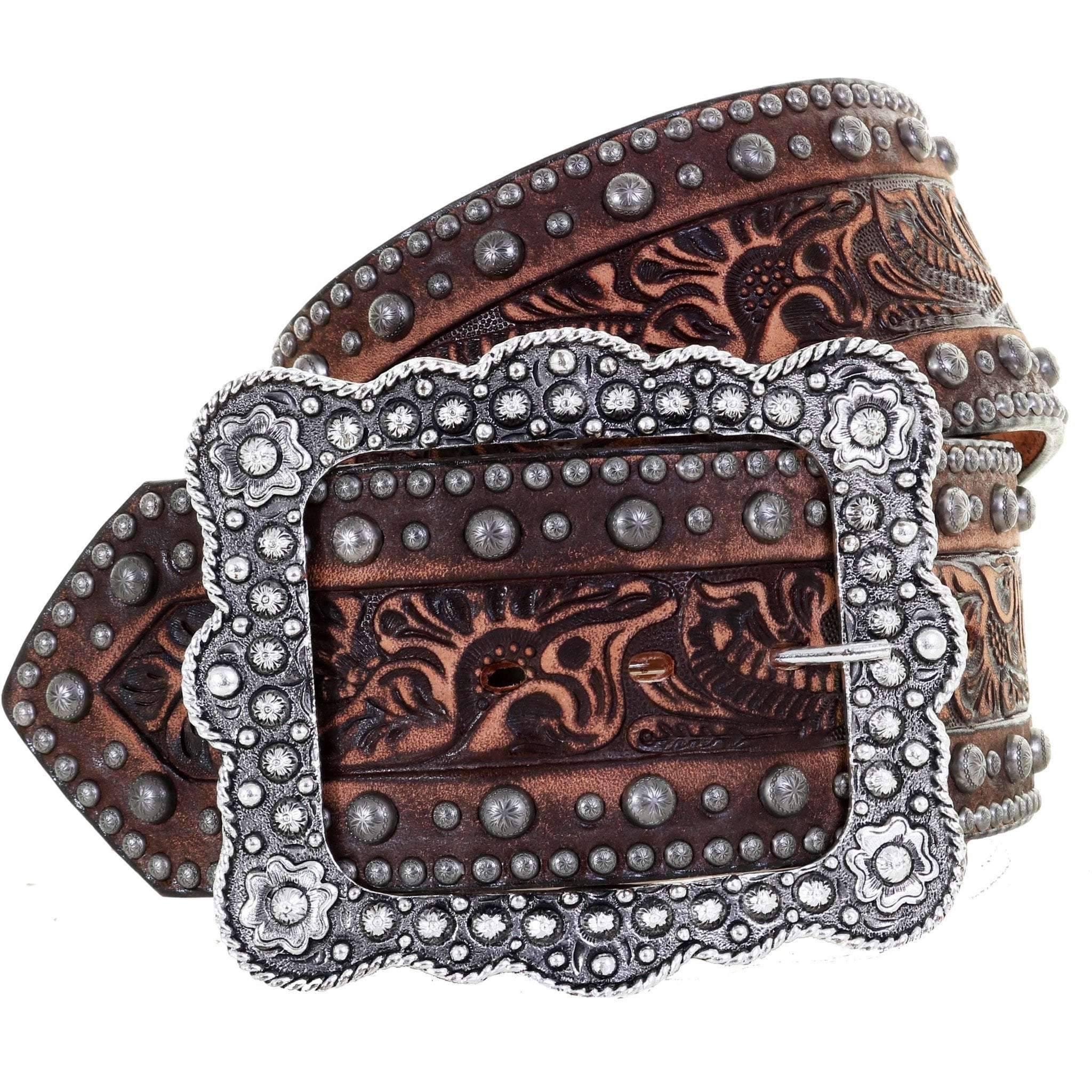 B351 - Brown Floral Tooled Belt Belt