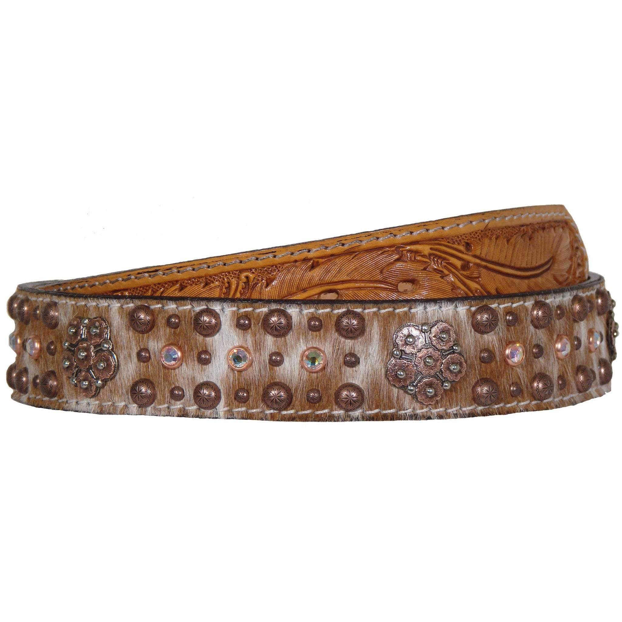 B394 - Roan Hair Feather Tooled Belt Belt