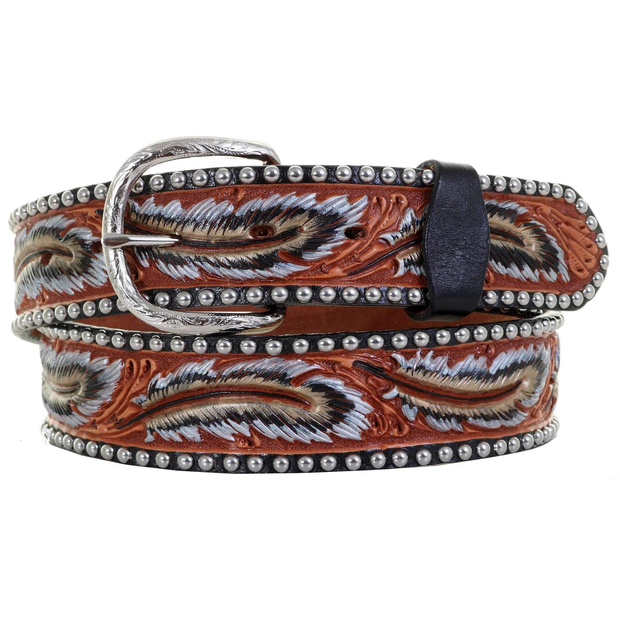 B433 - Feather Tooled Painted Belt Belt