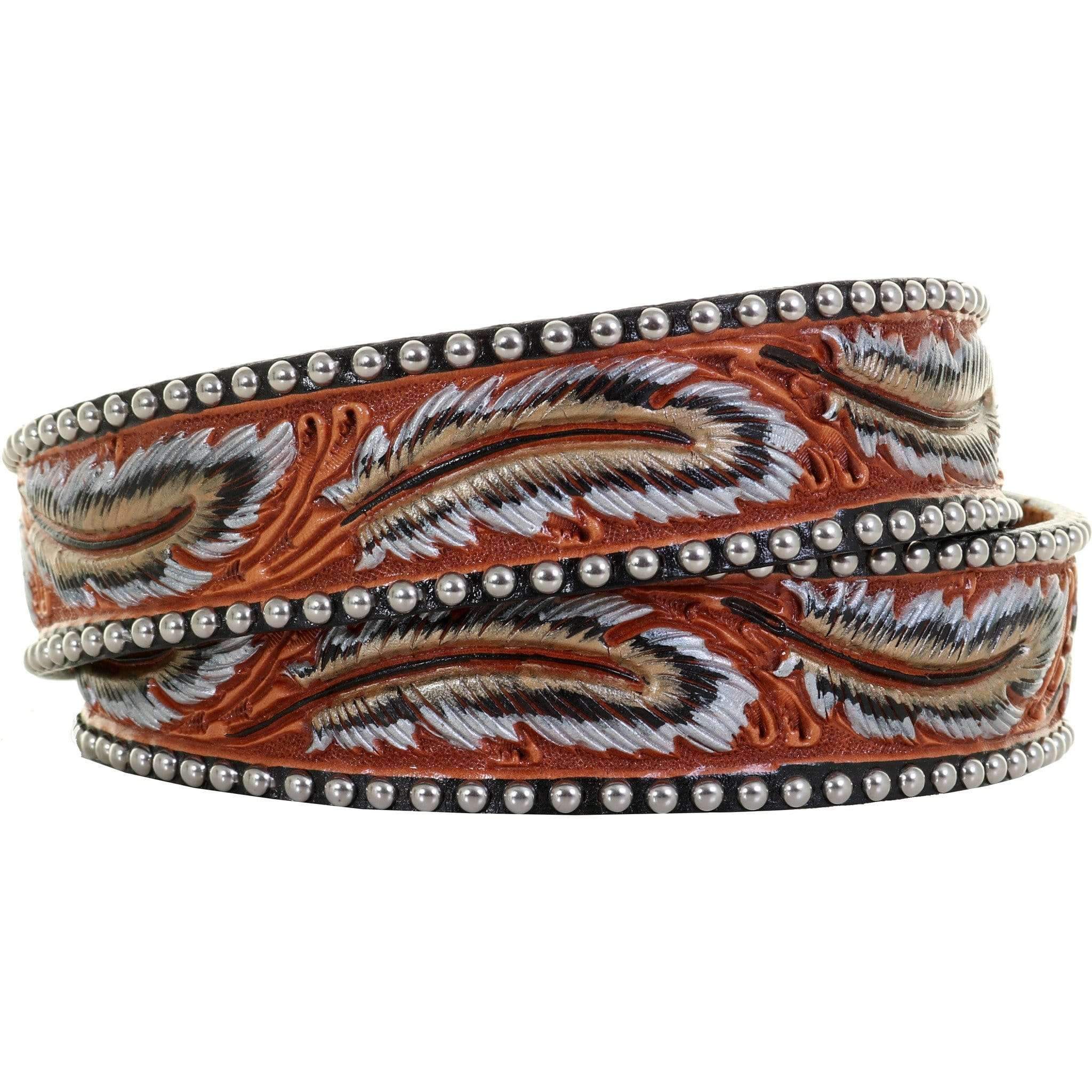 B433 - Feather Tooled Painted Belt Belt