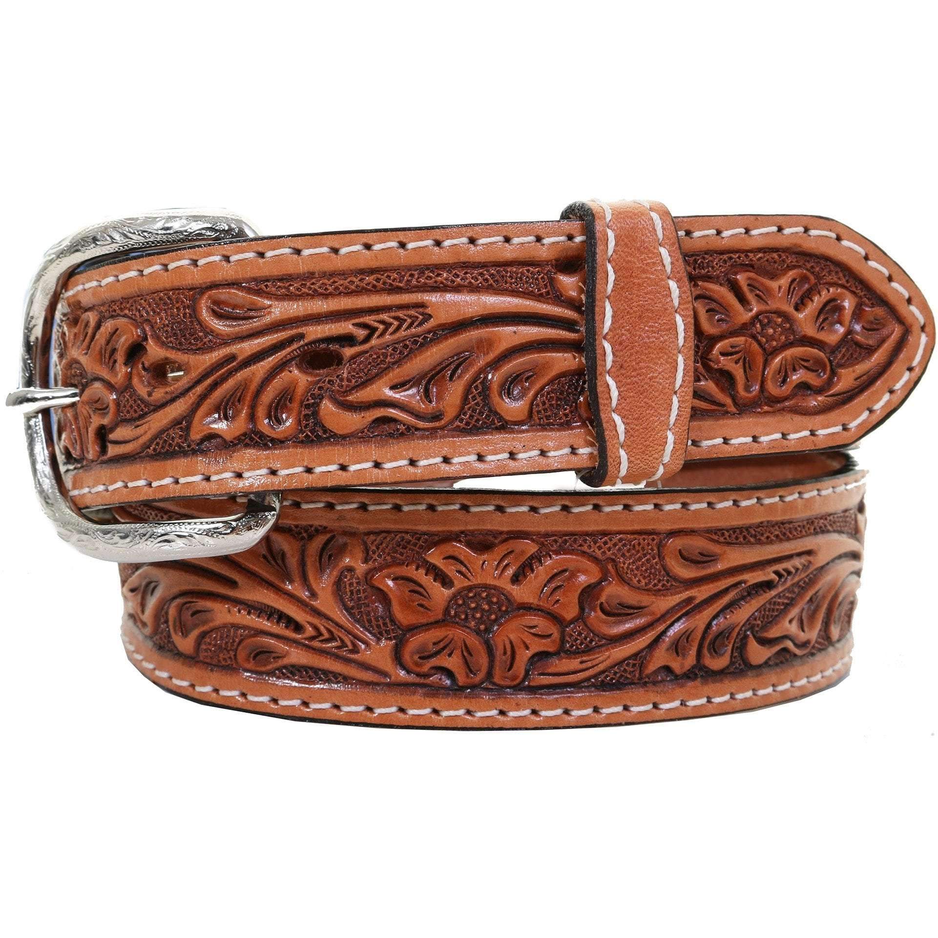B578 - Natural Floral Tooled Belt Belt