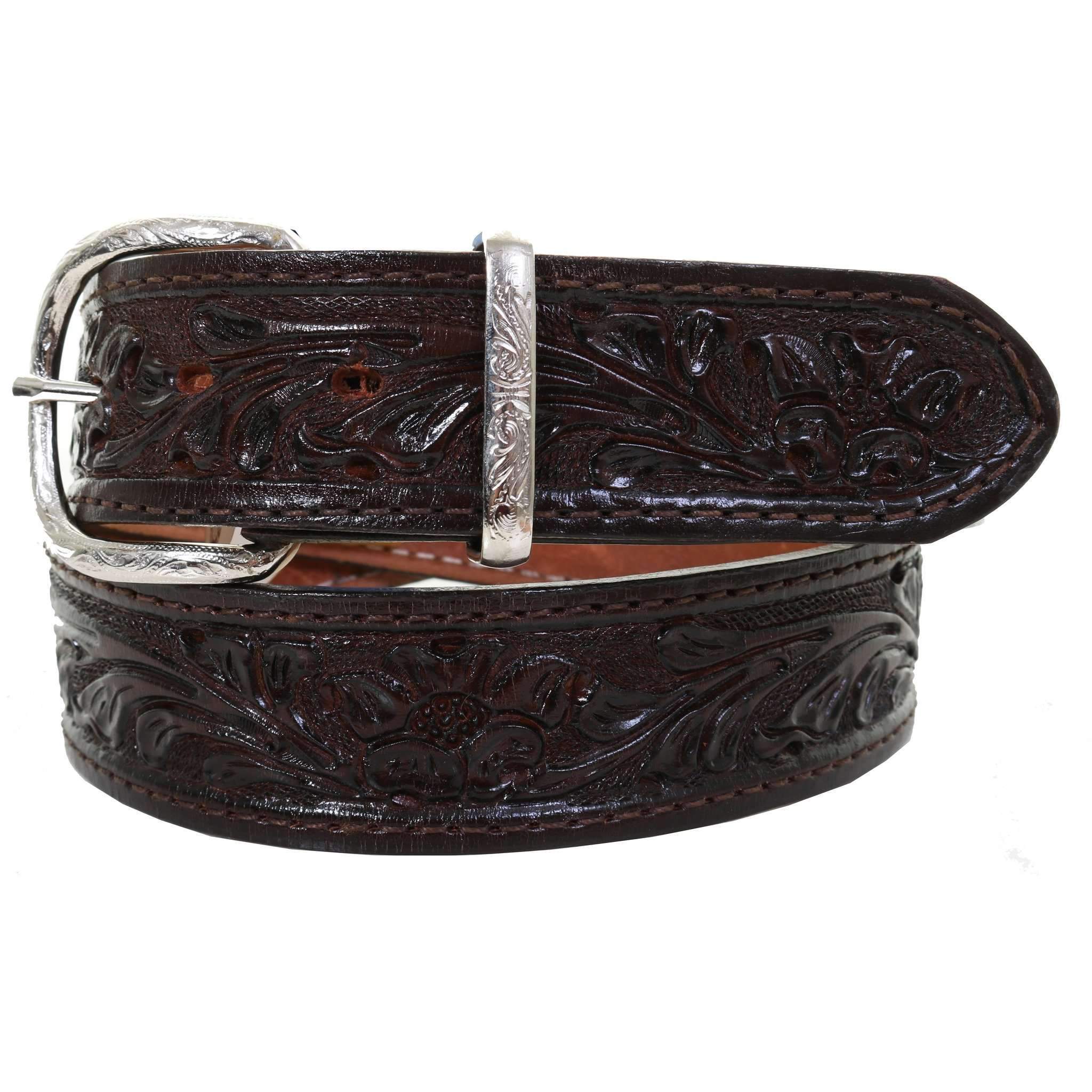 B580 - Brown Floral Tooled Belt Belt