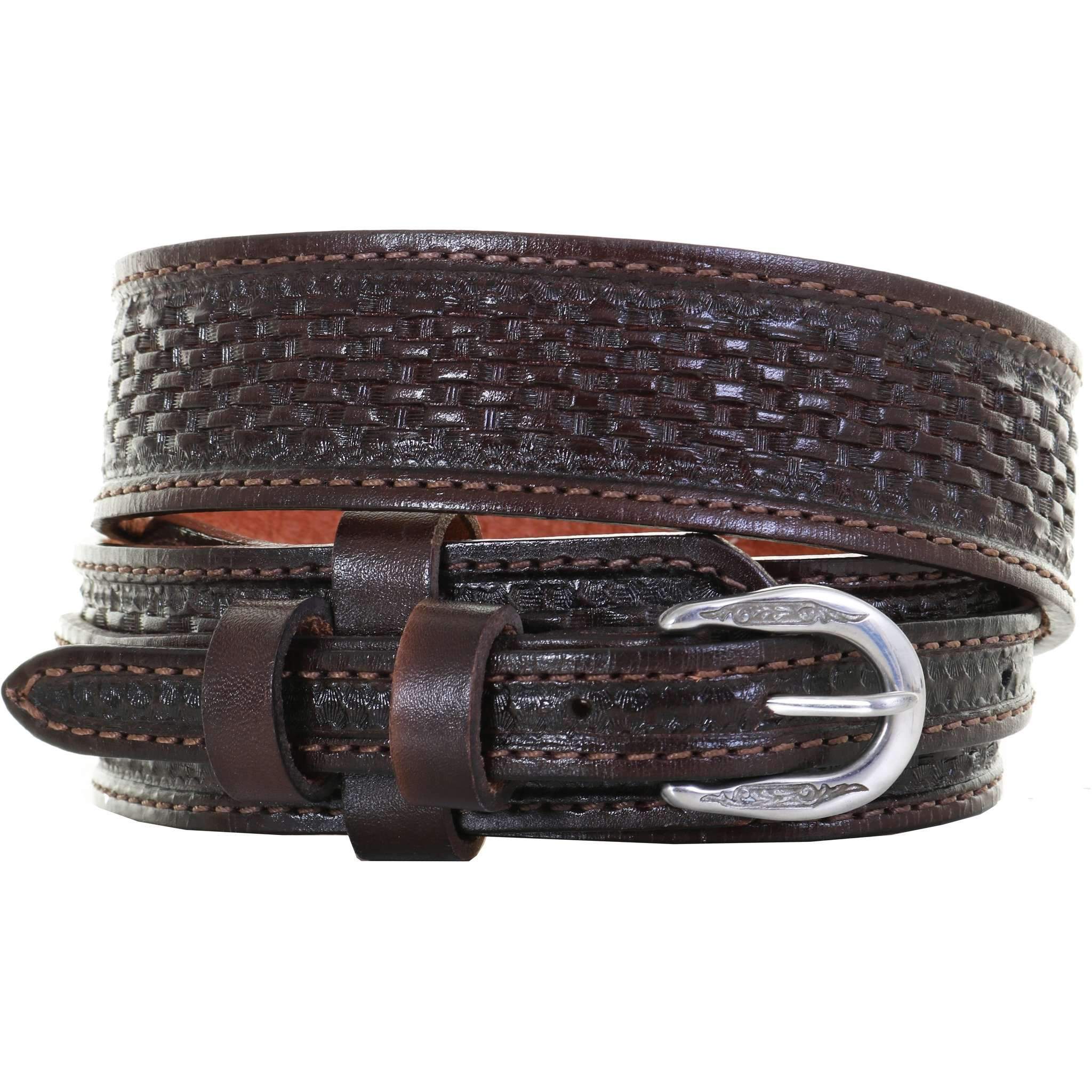 B634 - Brown Leather Tooled Ranger Belt Belt