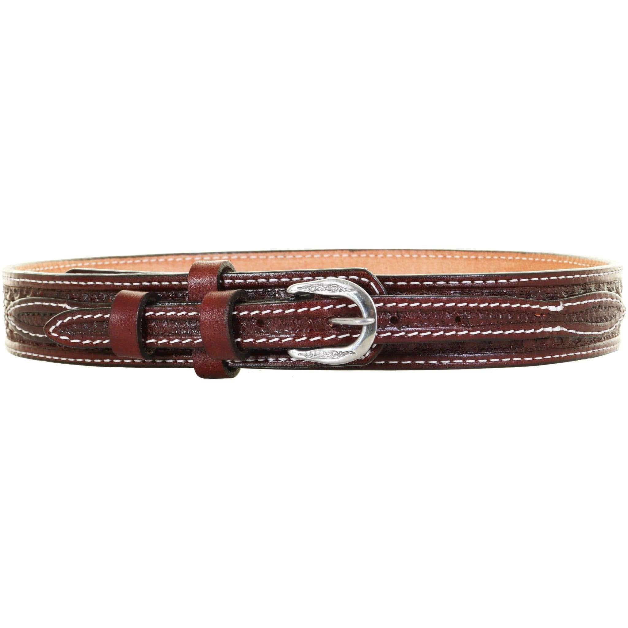 B635 - Cognac Leather Tooled Ranger Belt Belt