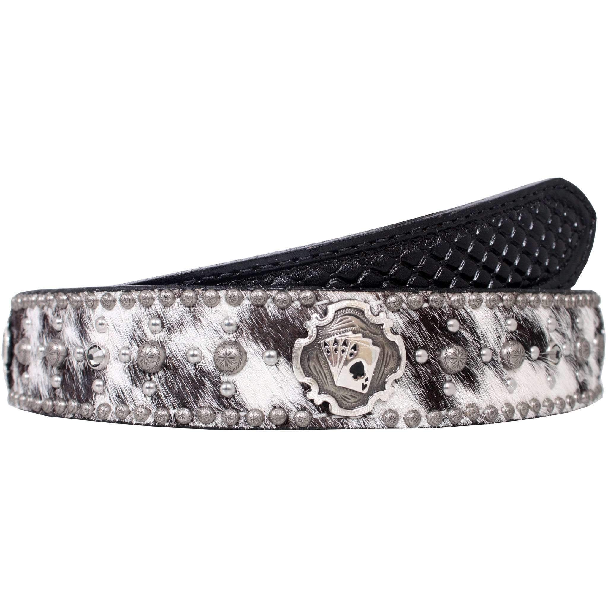 B713A - Roan Hair Studded Tooled Belt Belt