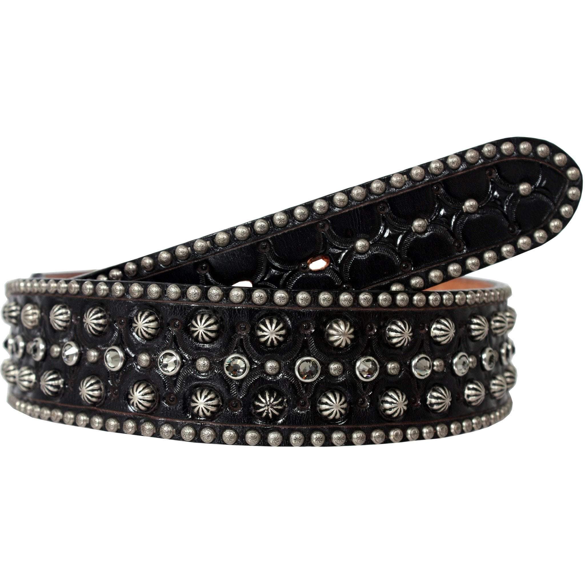 B715 - Black Studded And Tooled Belt Belt