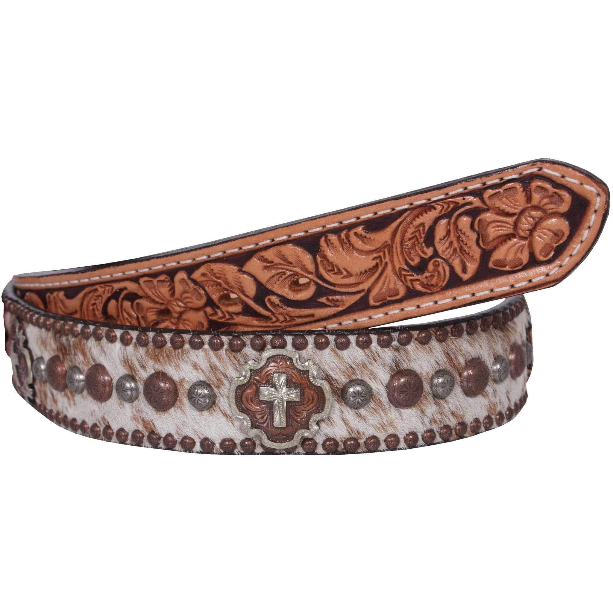 B717 - Roan Hair Floral Tooled Belt Belt