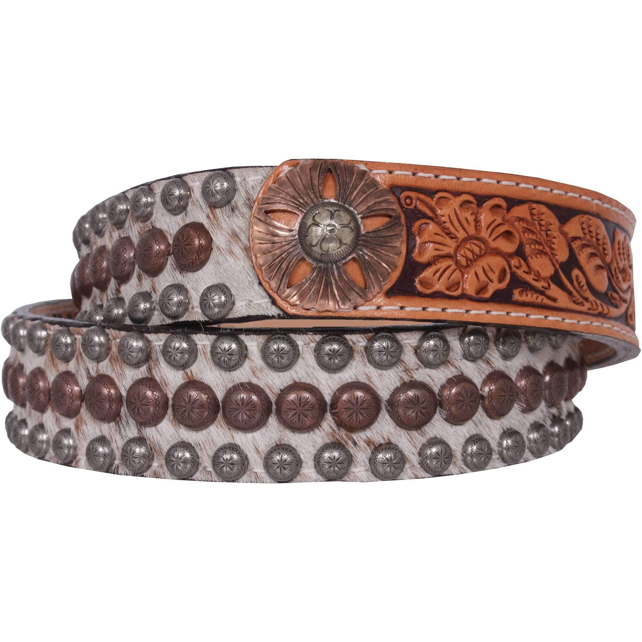 B718 - Roan Hair Studded Tooled Belt Belt