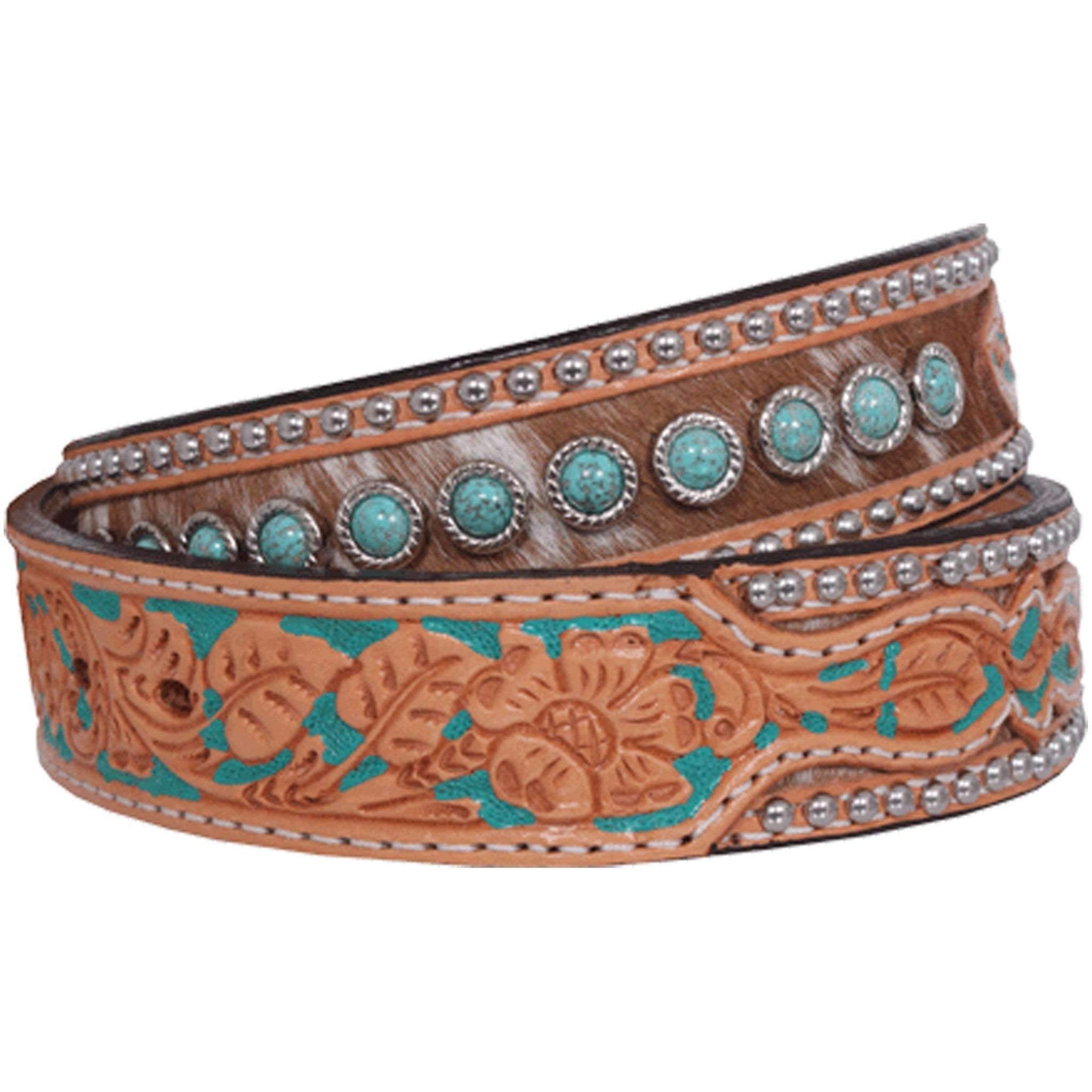 B735 - Roan Hair Studded Tooled Belt Belt