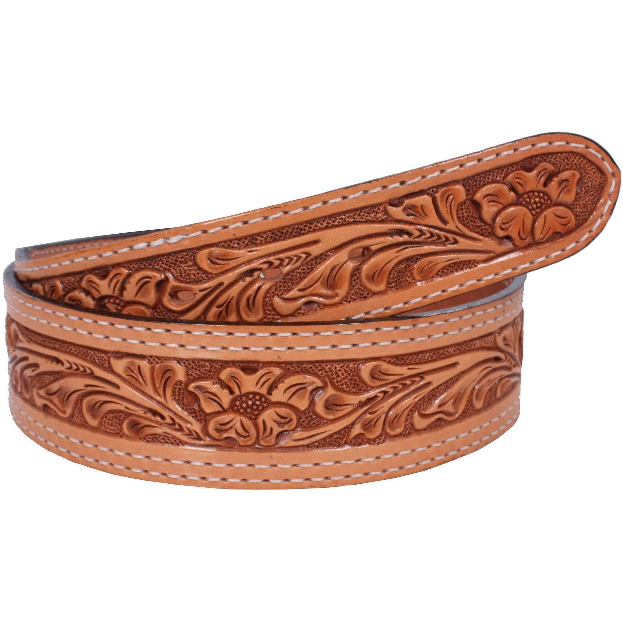 B737 - Natural Floral Tooled Belt Belt