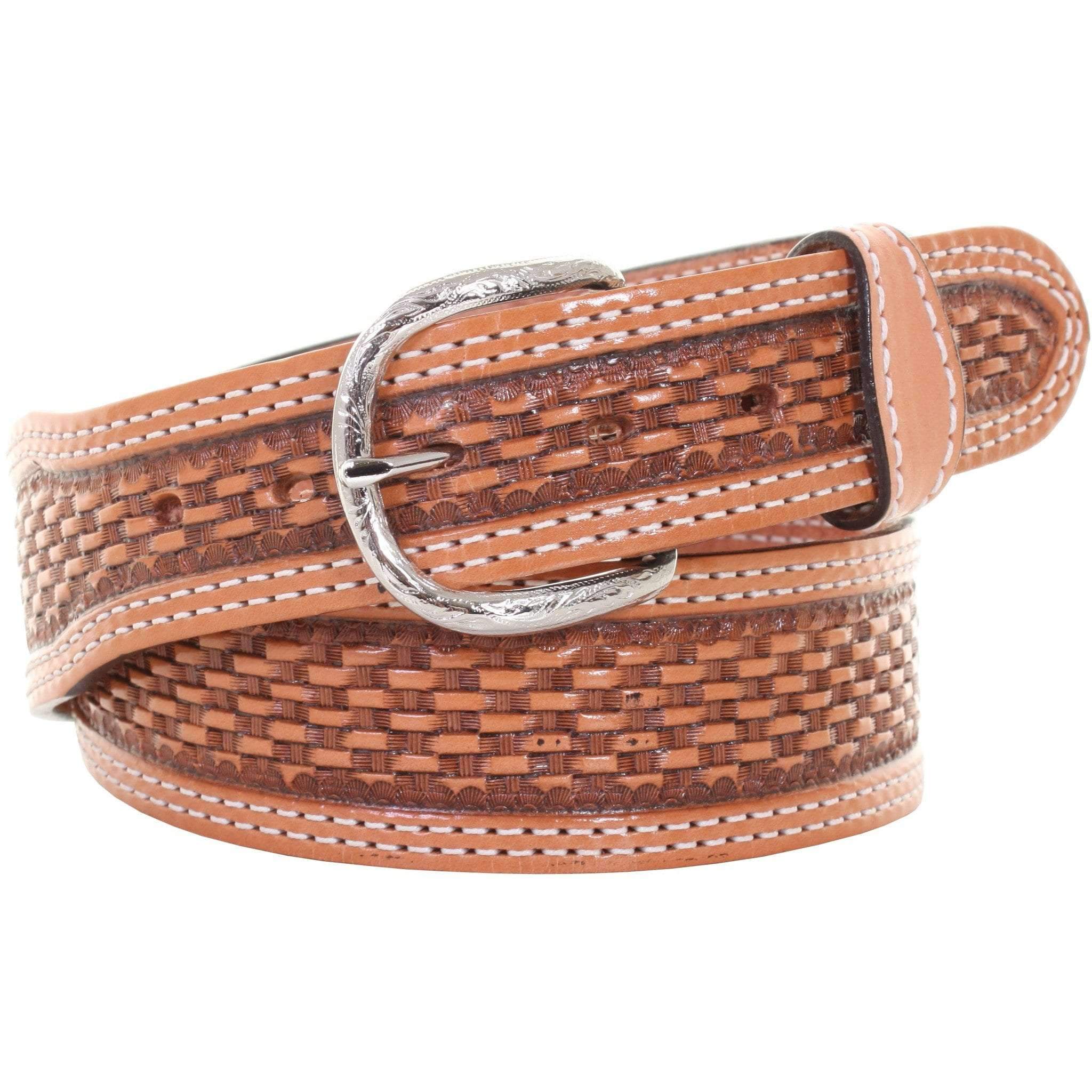 B743 - Natural Tooled Tapered Belt Belt