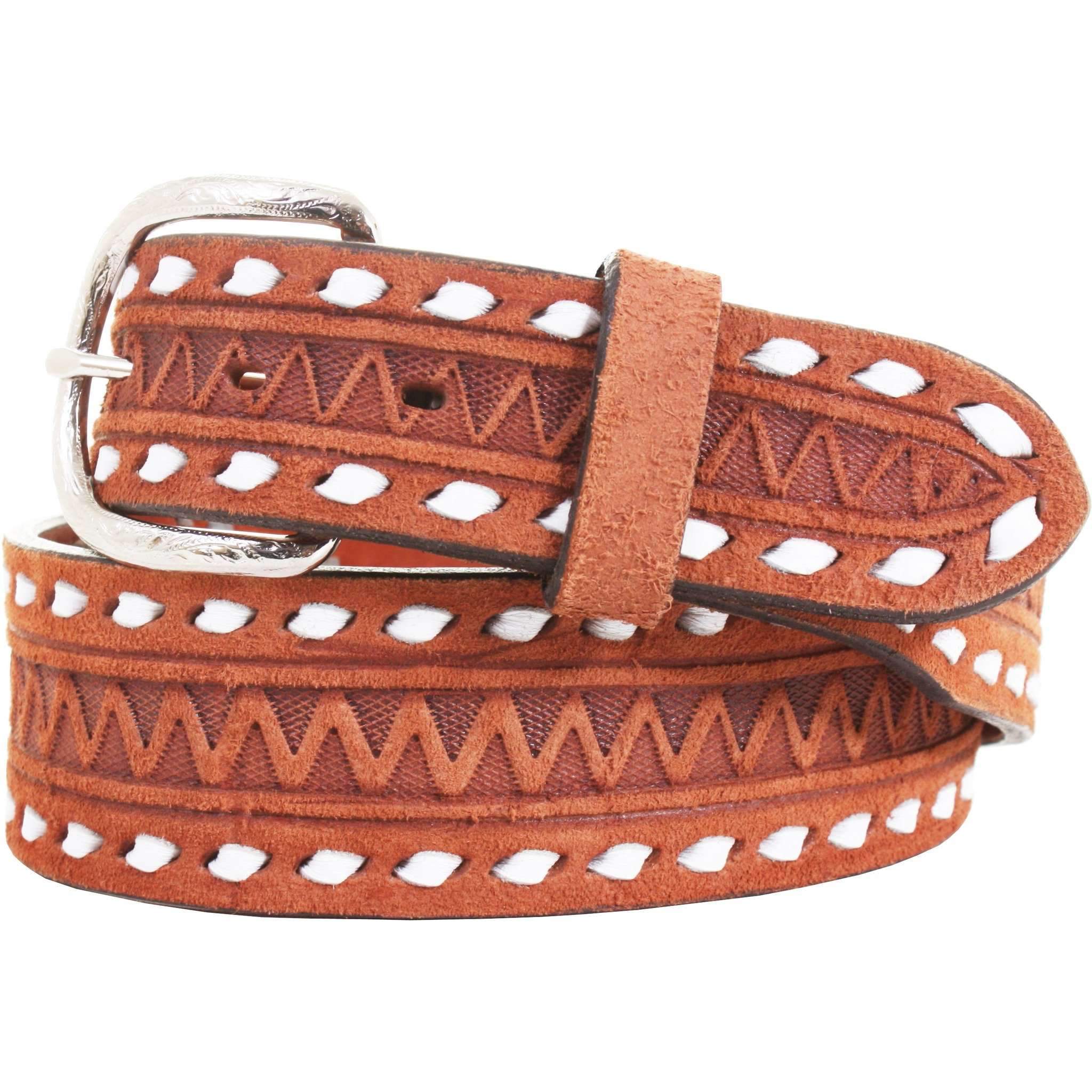 B744A - Chestnut Rough Out Tooled Belt Belt