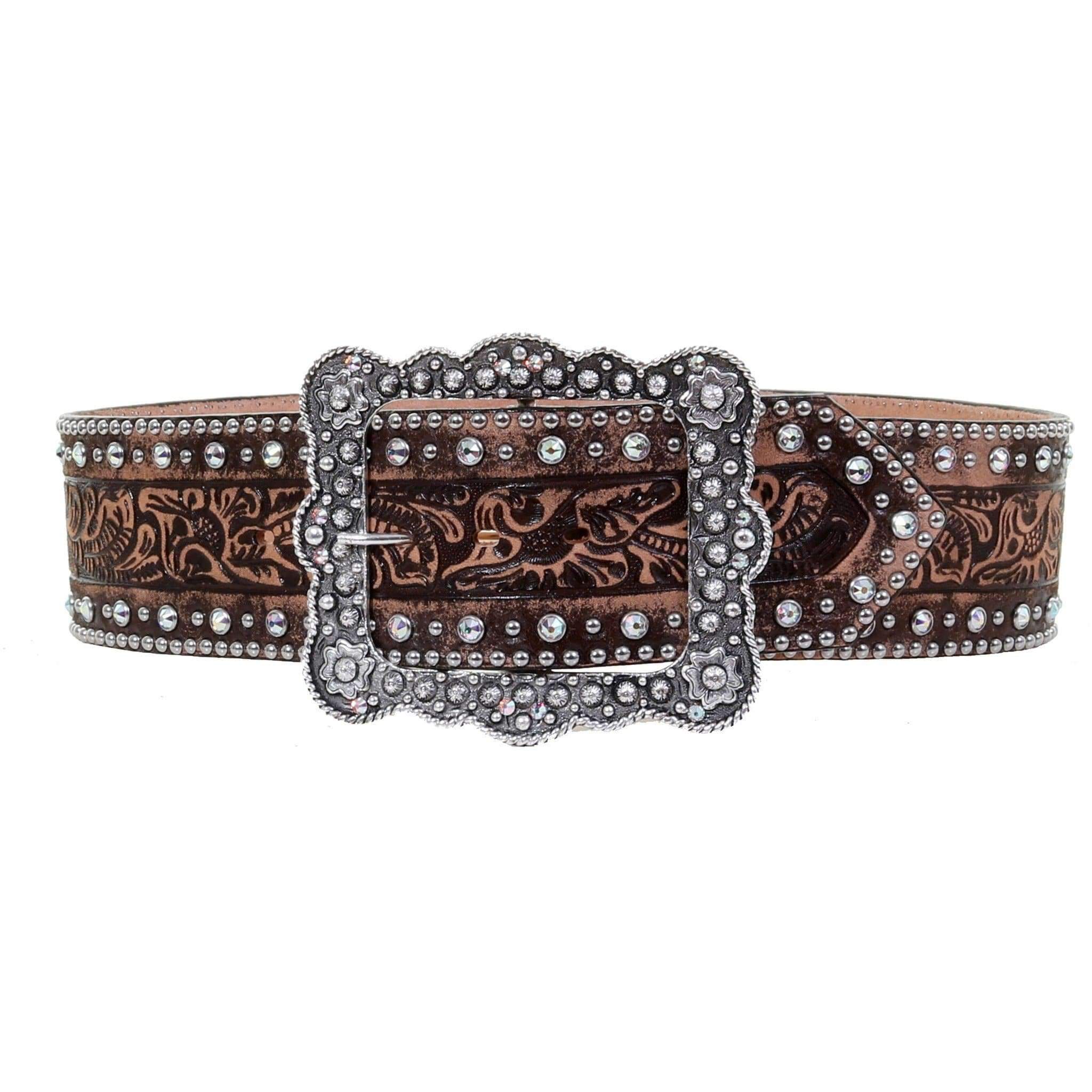 B748 - Brown Vintage Crystal Name Belt Belt