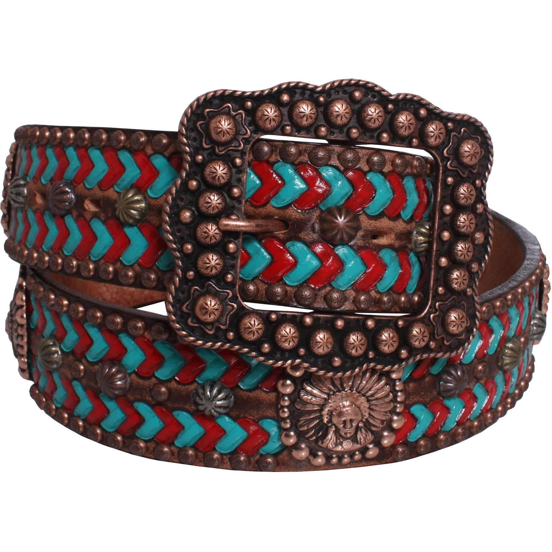 B755 - Brown Vintage Rope Tooled Belt Belt
