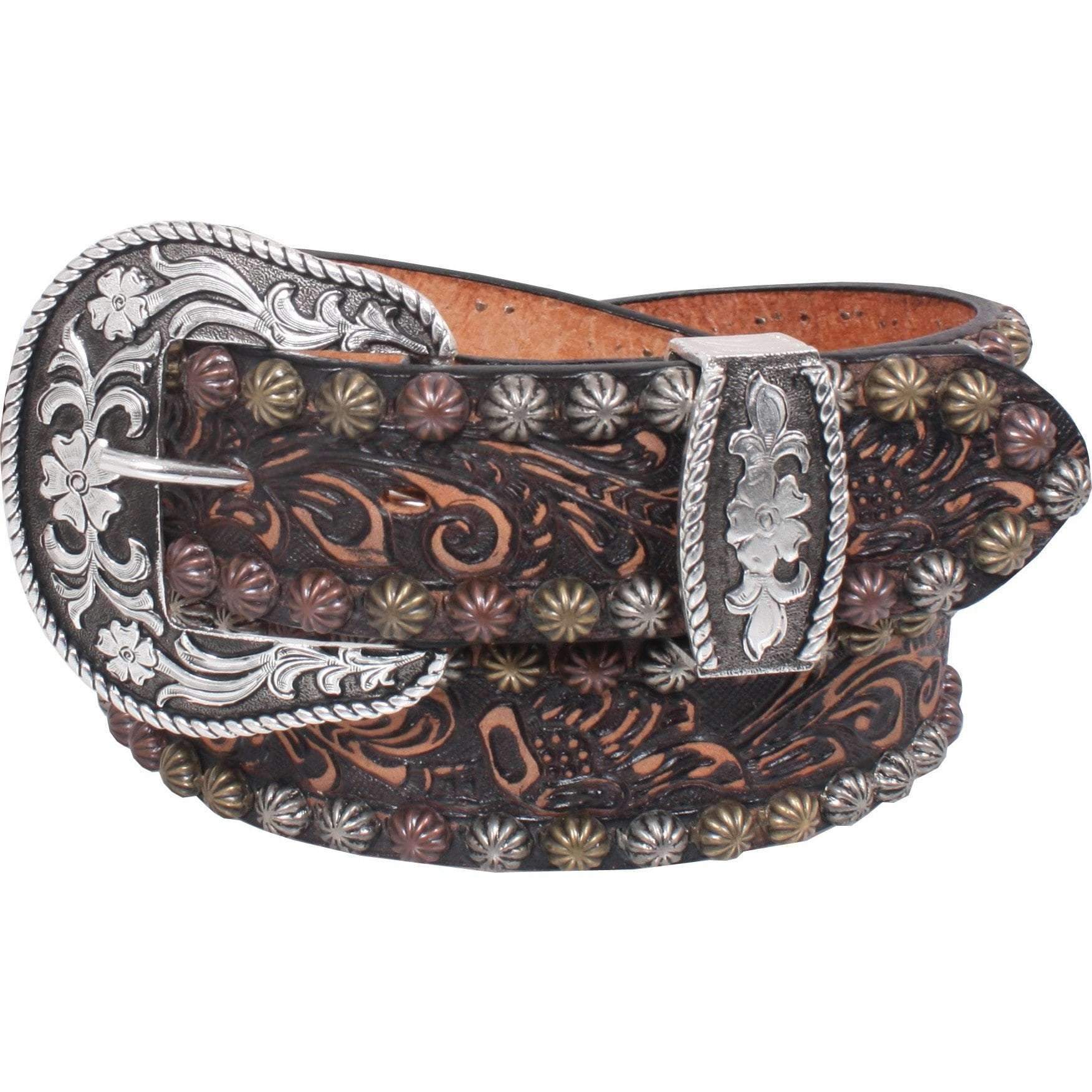 B757 - Brown Vintage Tooled Belt Belt
