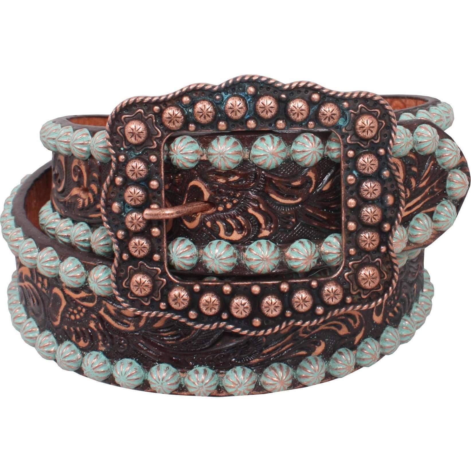 B759 - Brown Vintage Tooled Belt Belt