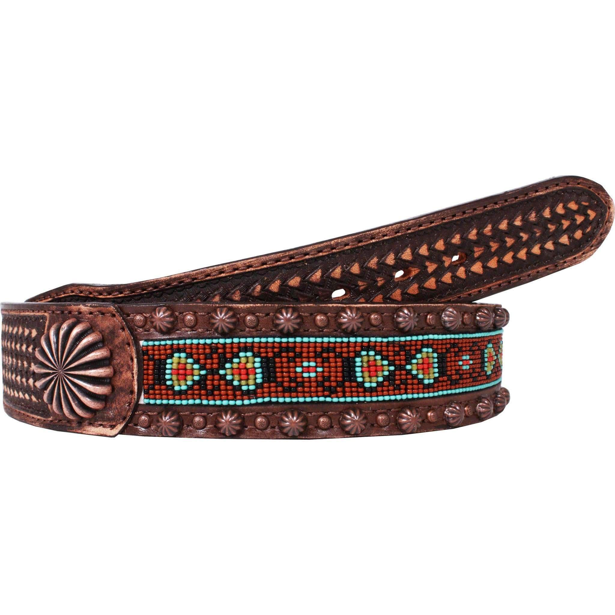 B775 - Brown Vintage Beaded Belt Belt