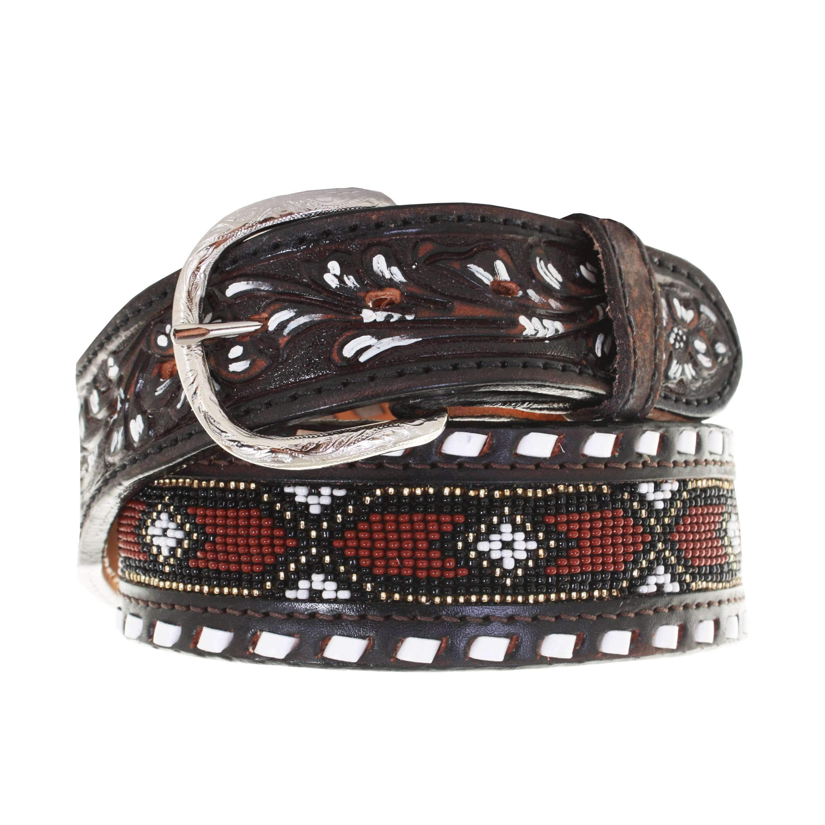 B777A - Black Vintage Beaded Inlay Belt Belt