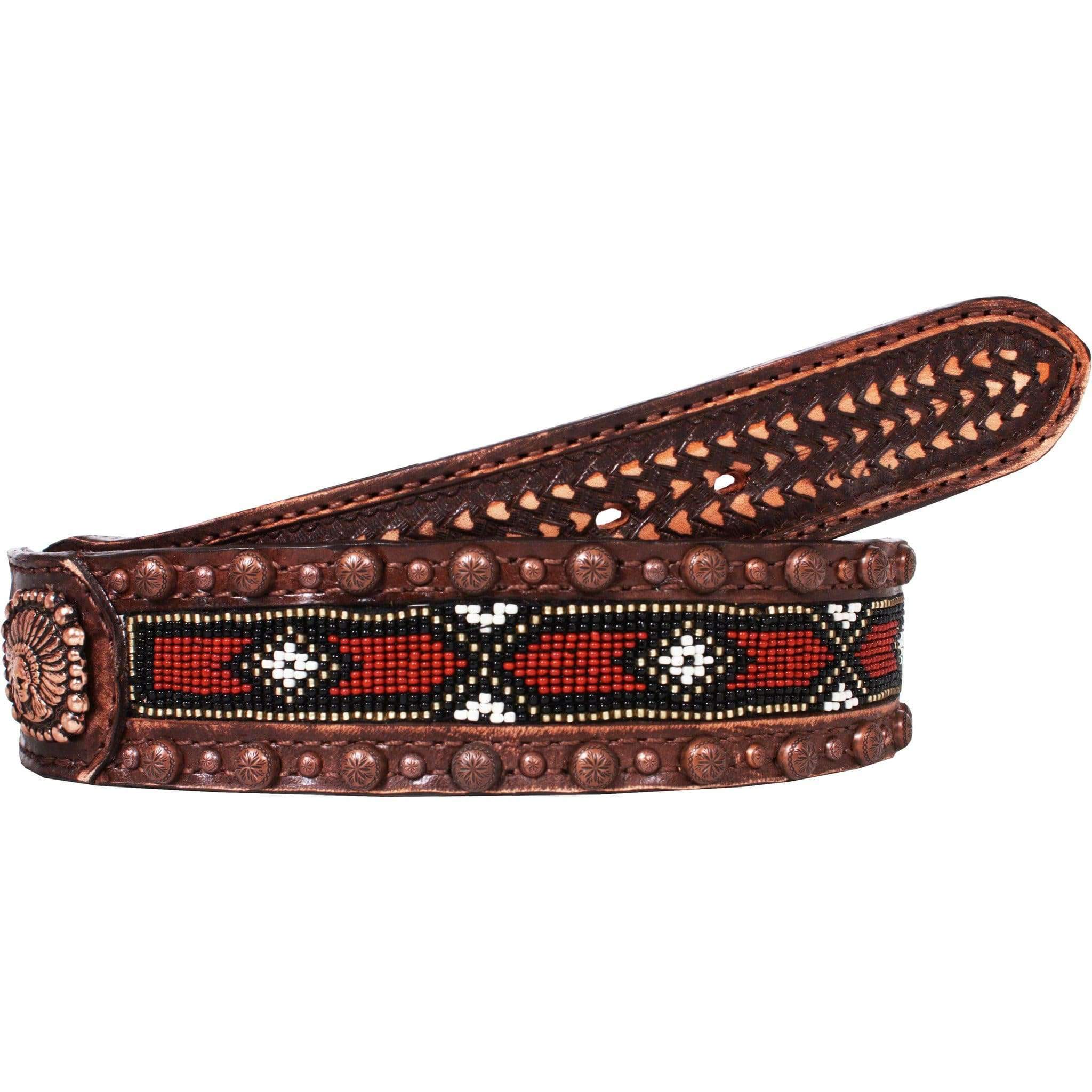 B777 - Brown Vintage Beaded Inlay Belt Belt