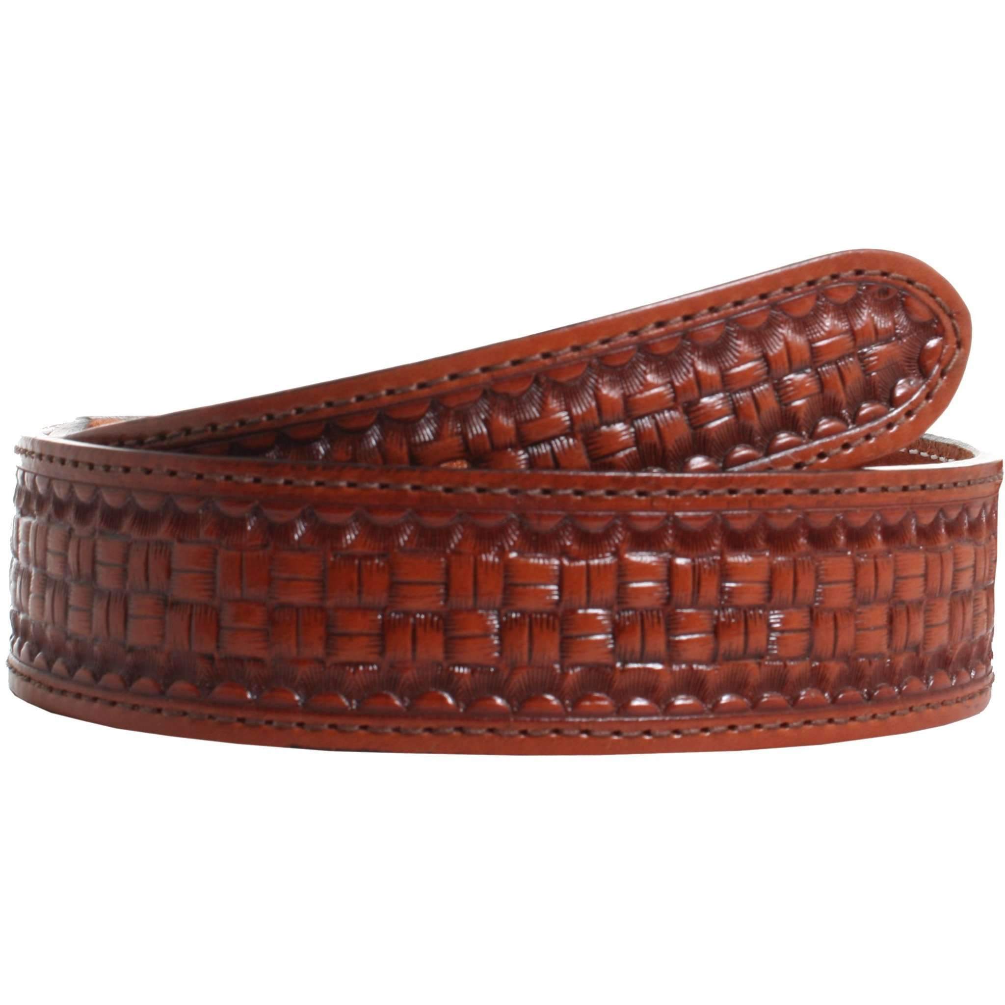 B833 - Cognac Leather Tooled Belt Belt