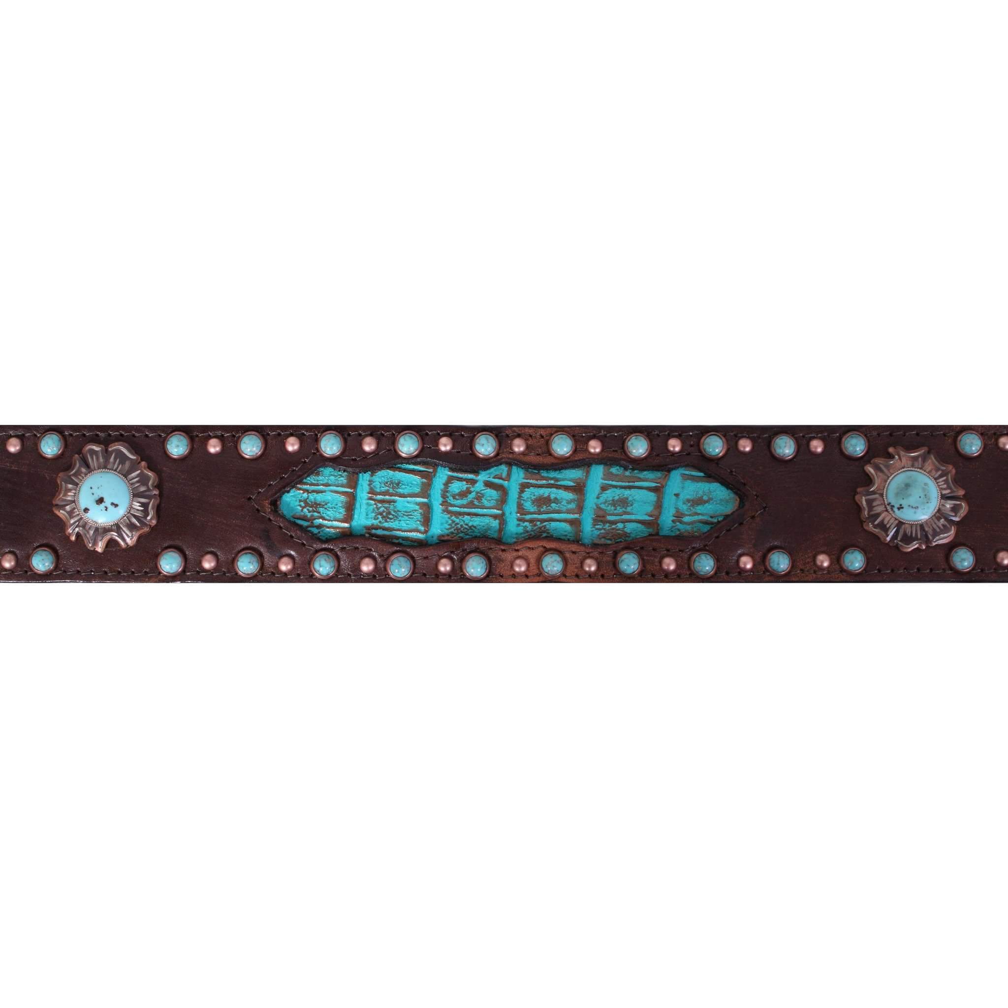 B851 - Brown Vintage Gator Inlay Belt Belt