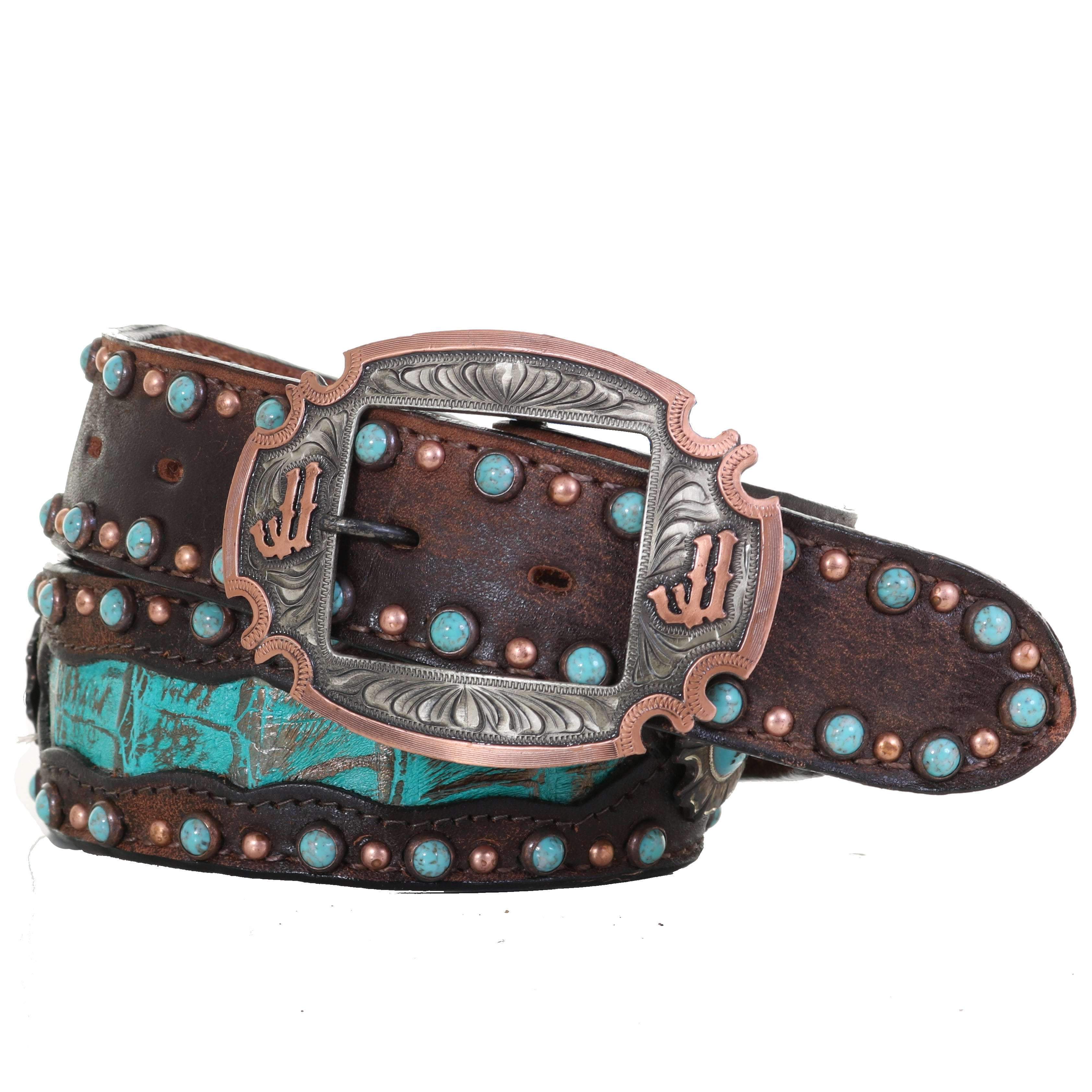 B851 - Brown Vintage Gator Inlay Belt Belt