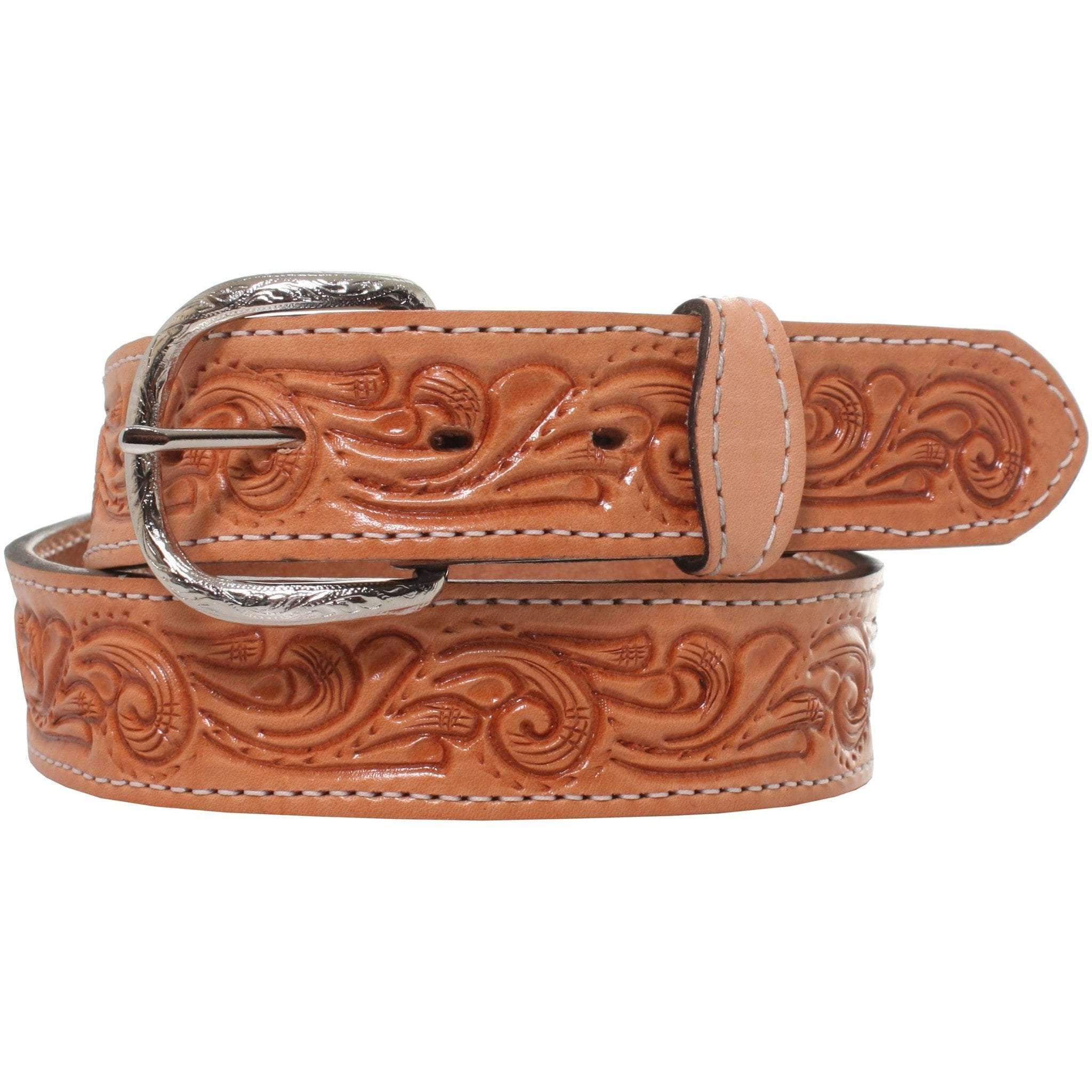 B868 - Natural Leather Whirlwind Tooled Belt Belt