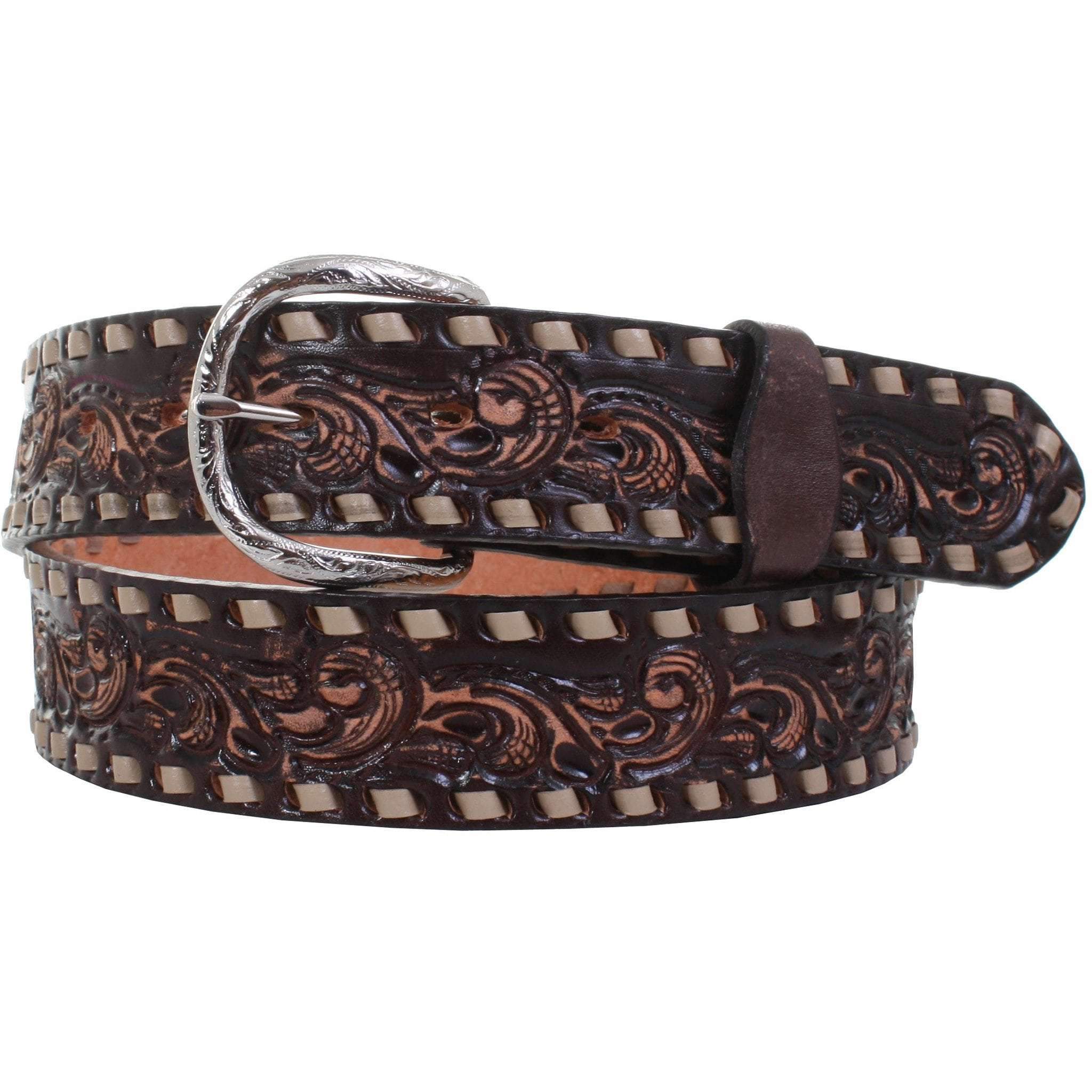 B879 - Brown Vintage Whirlwind Tooled Belt Belt