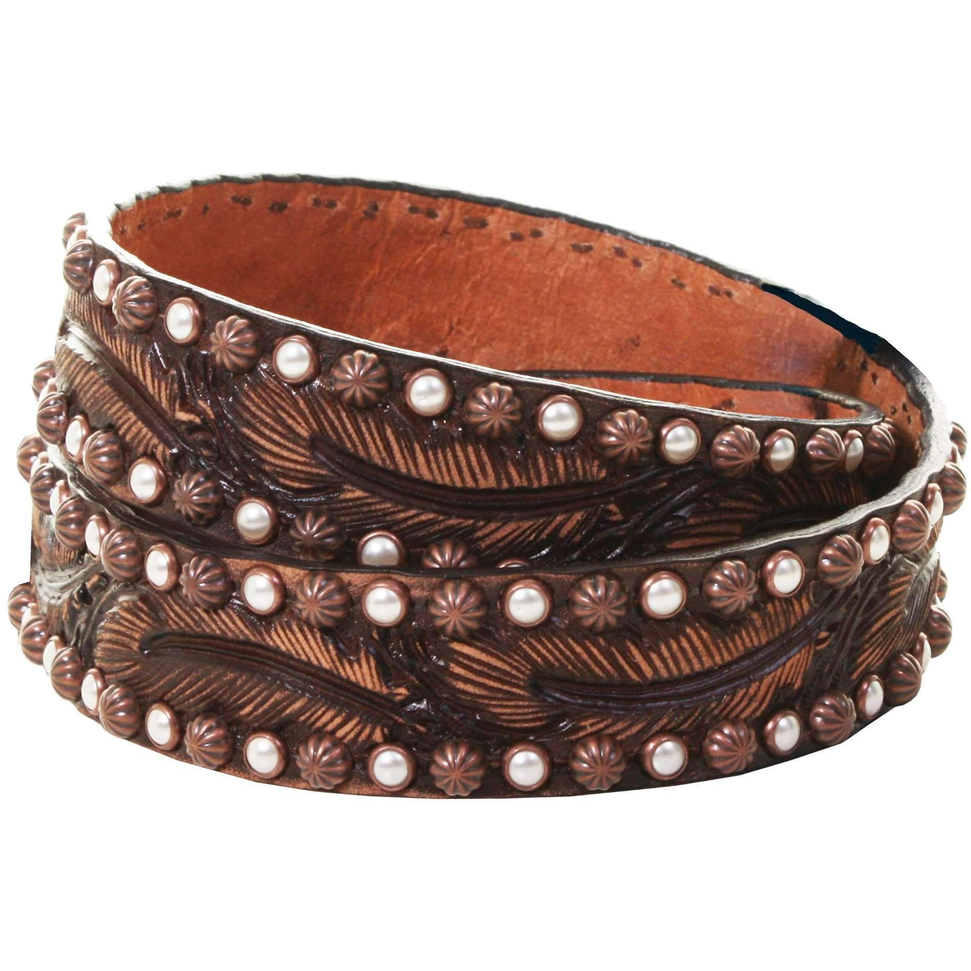 B886 - Brown Vintage Feather Tooled Belt Belt