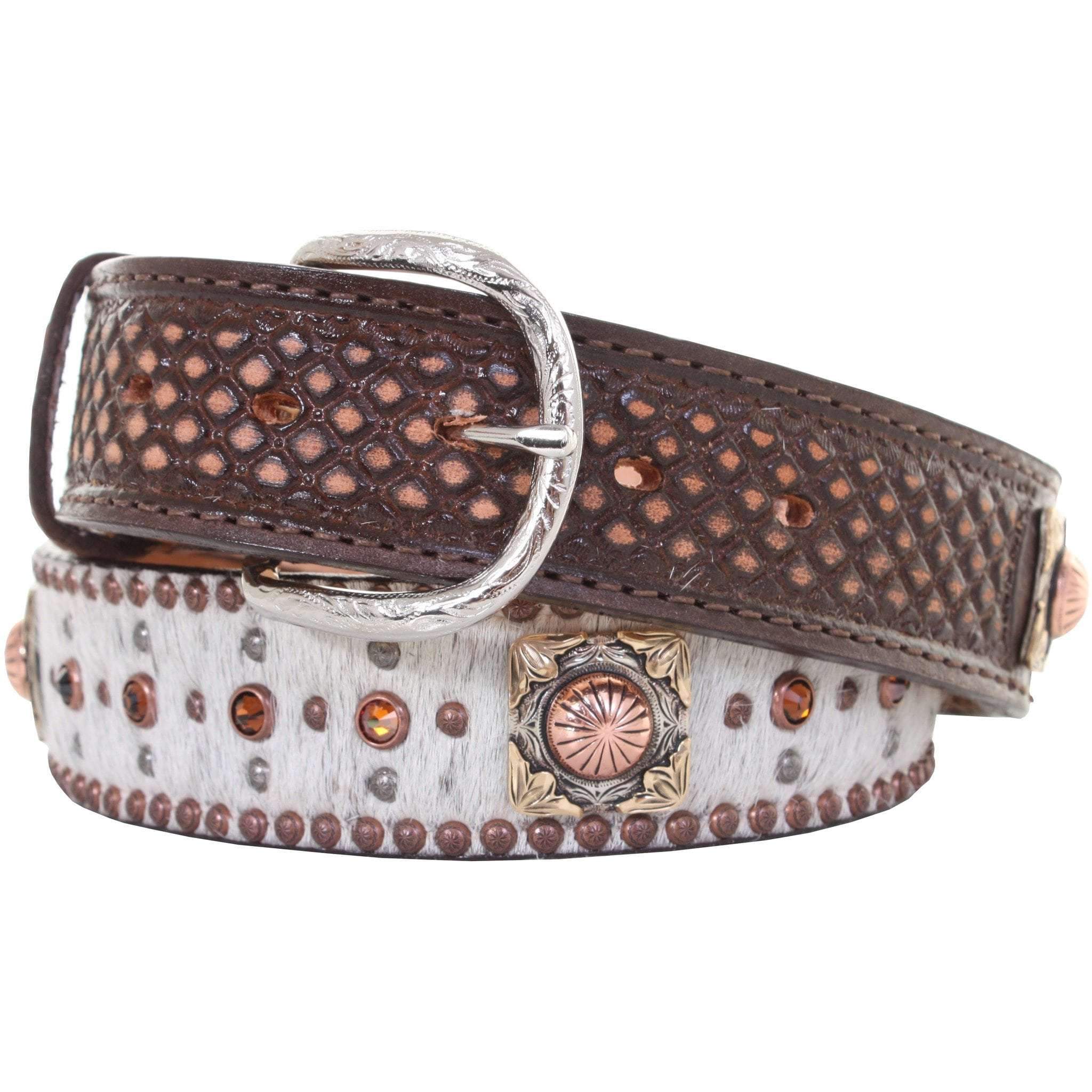 B897 - Roan Hair Crystaled Tooled Belt Belt