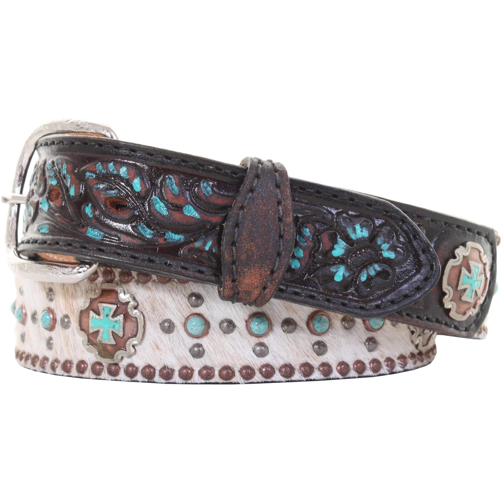 B900 - Roan Hair Studded Tooled Belt Belt
