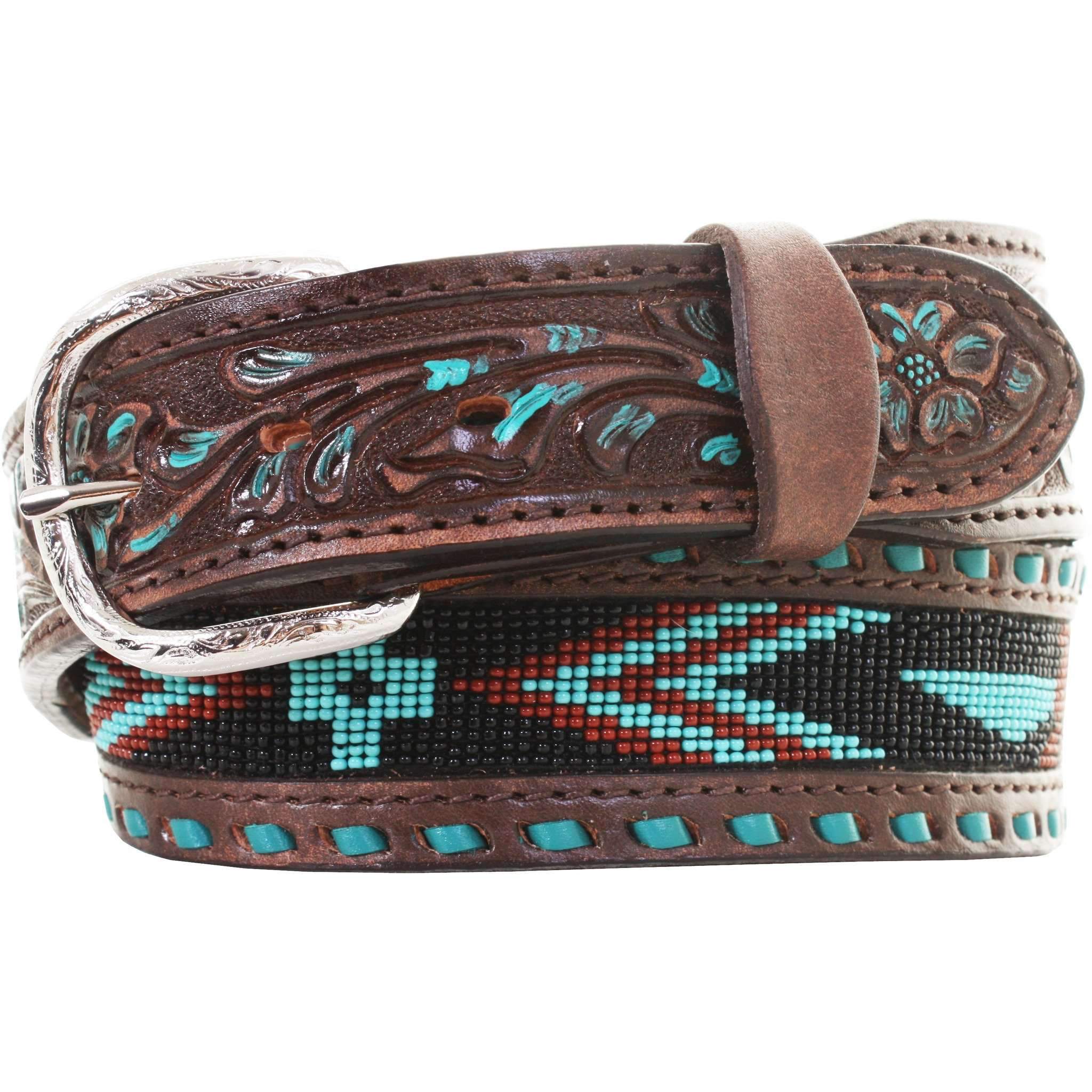 B914 - Brown Vintage Beaded Belt Belt