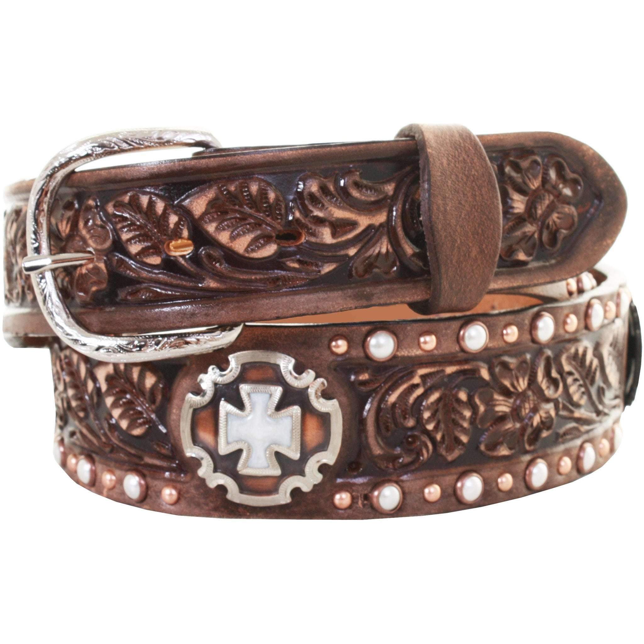 B918 - Brown Vintage Tooled Belt Belt