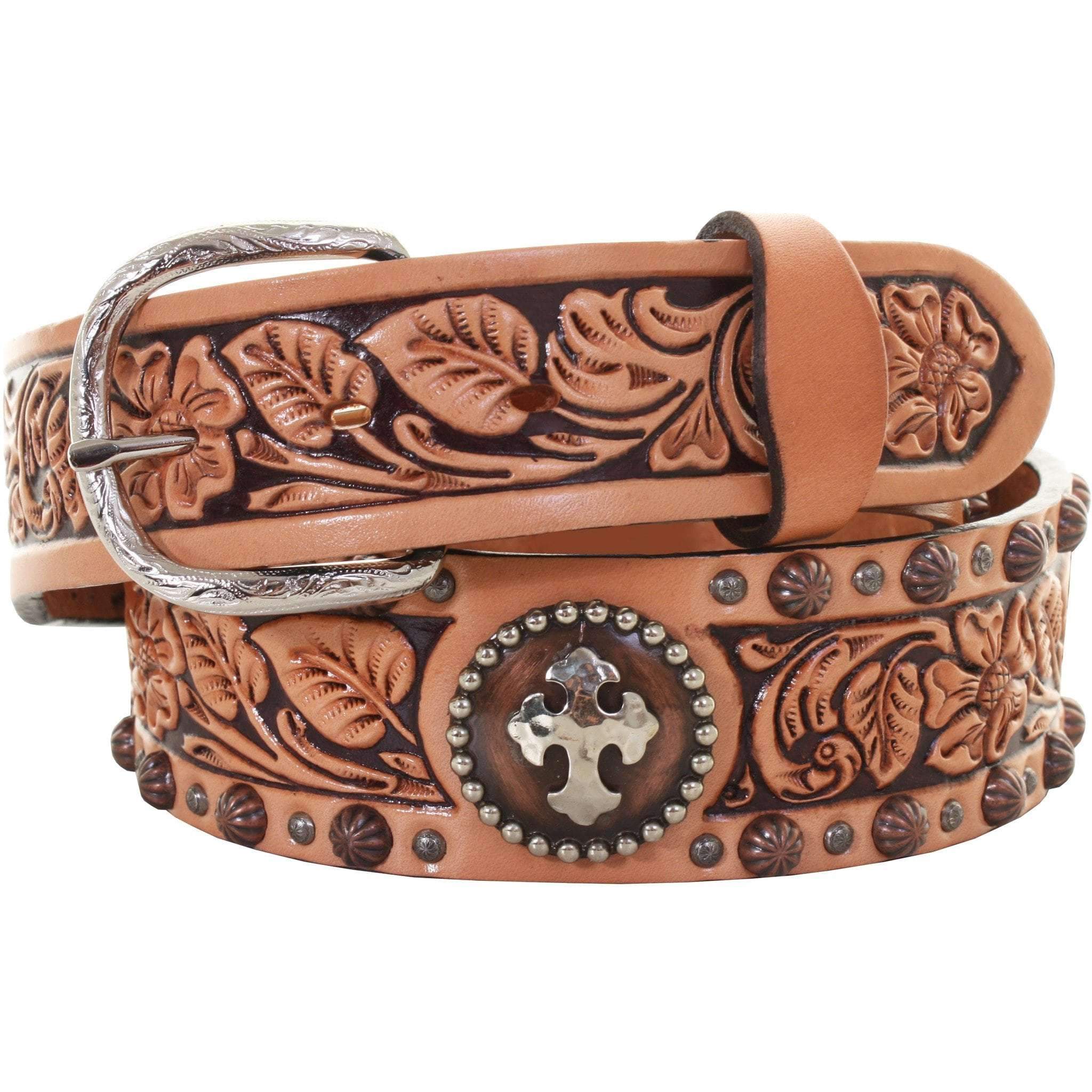 B919 - Natural Leather Tooled Belt Belt