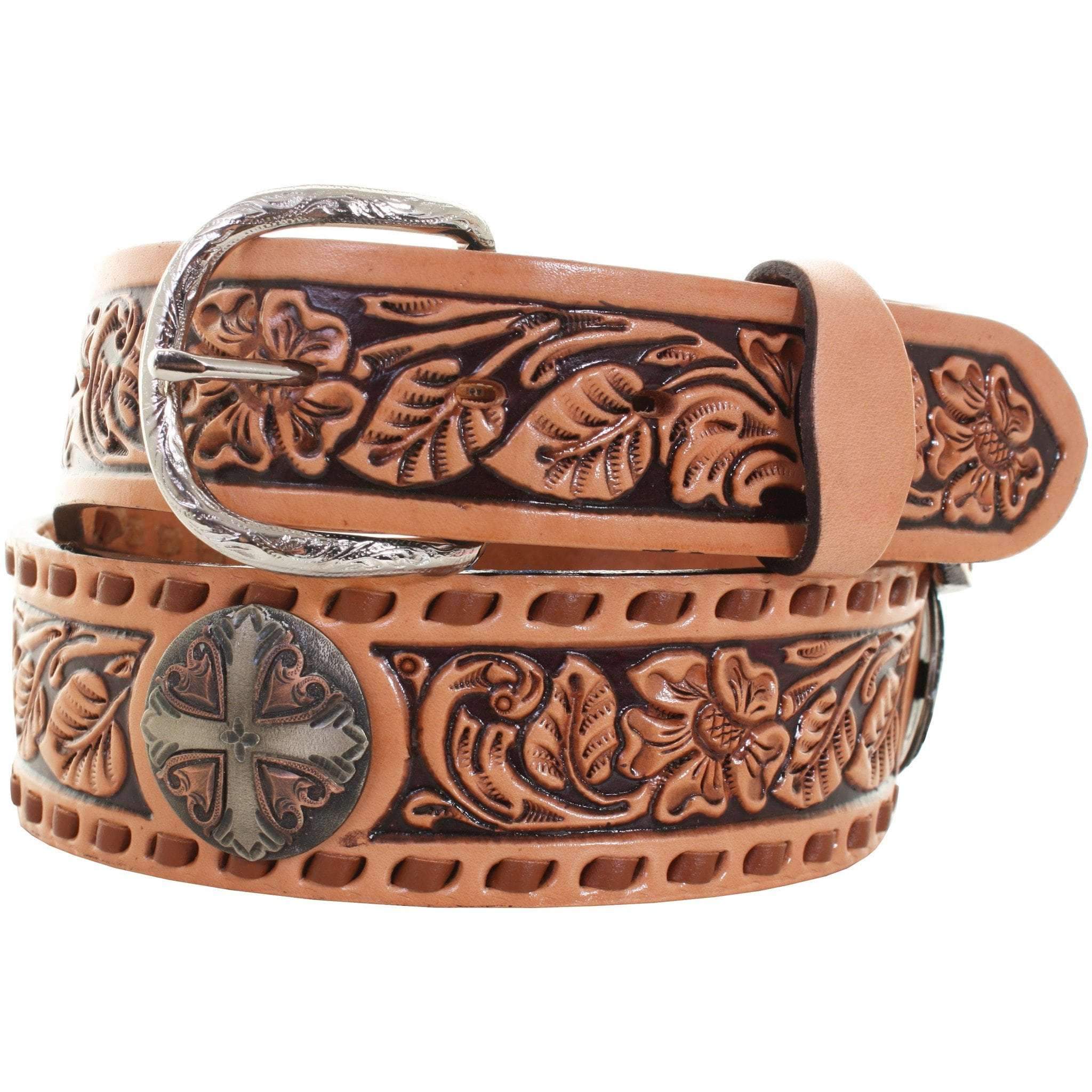 B924 - Natural Leather Tooled Belt Belt