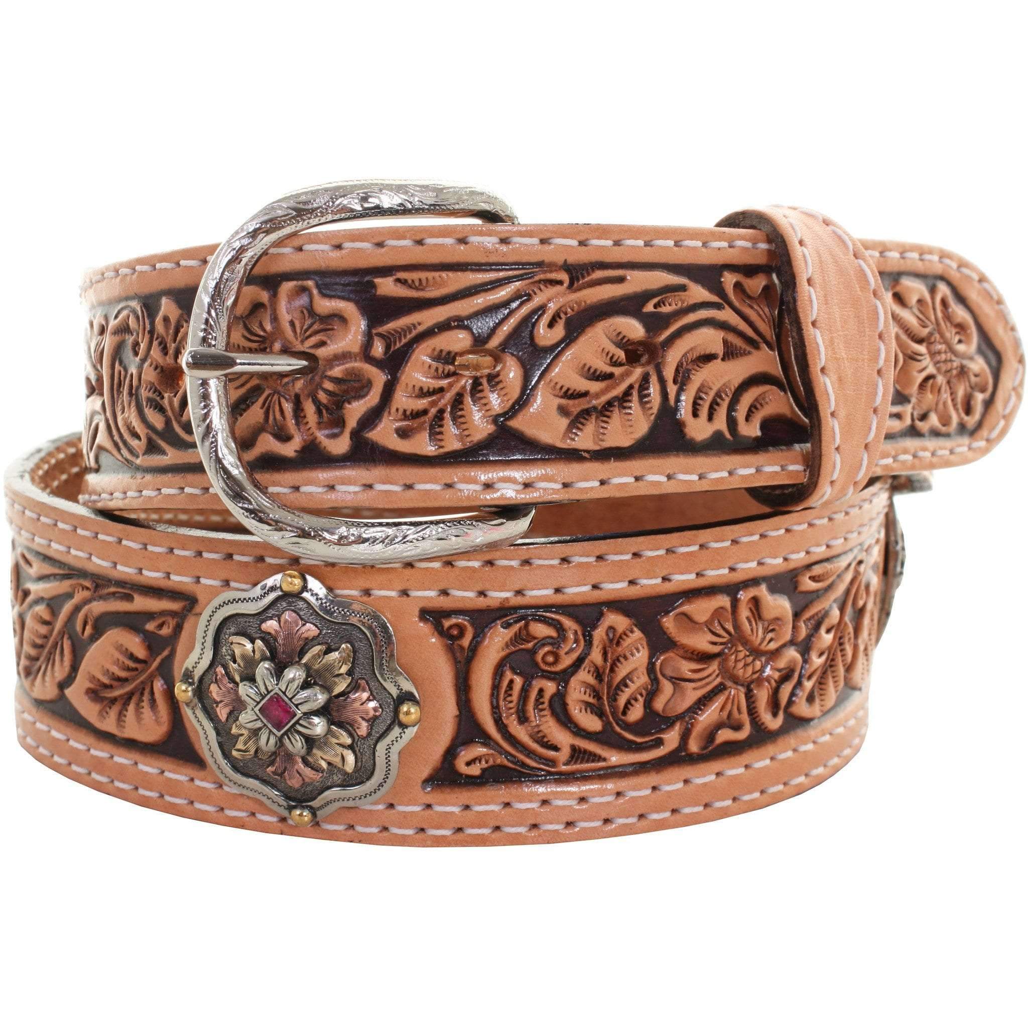 B925 - Natural Leather Tooled Belt Belt