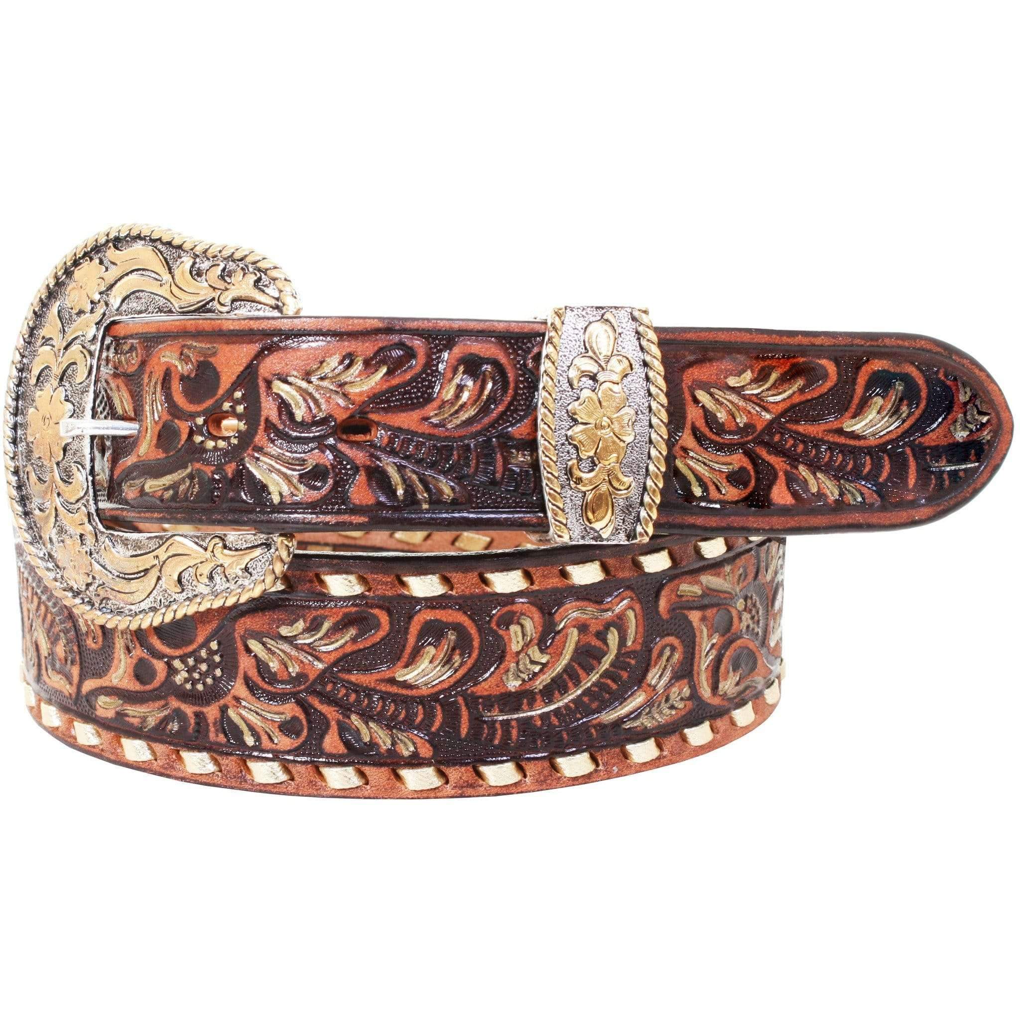 B940 - Brown Vintage Fancy Painted Belt Belt