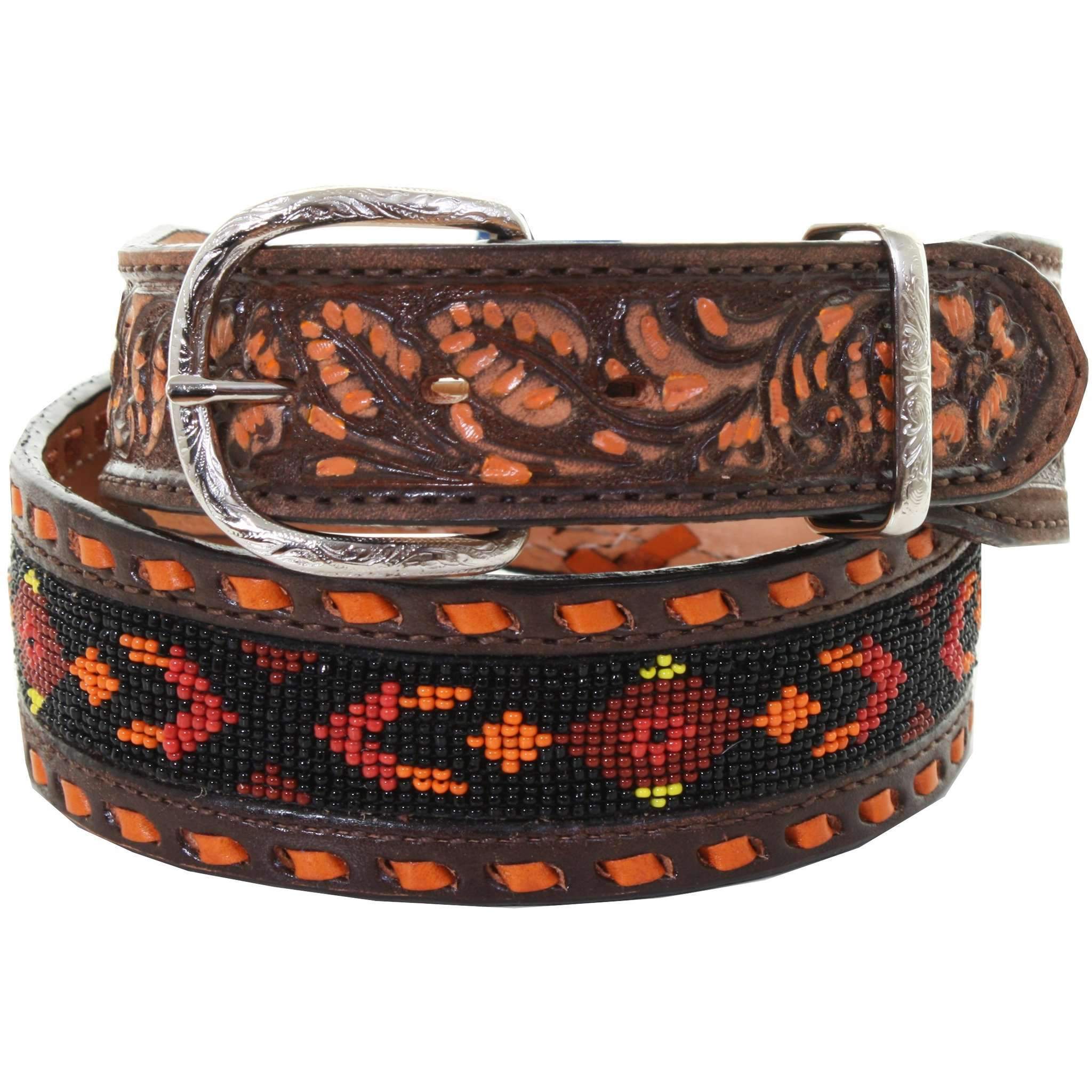 B946 - Brown Vintage Beaded Belt Belt