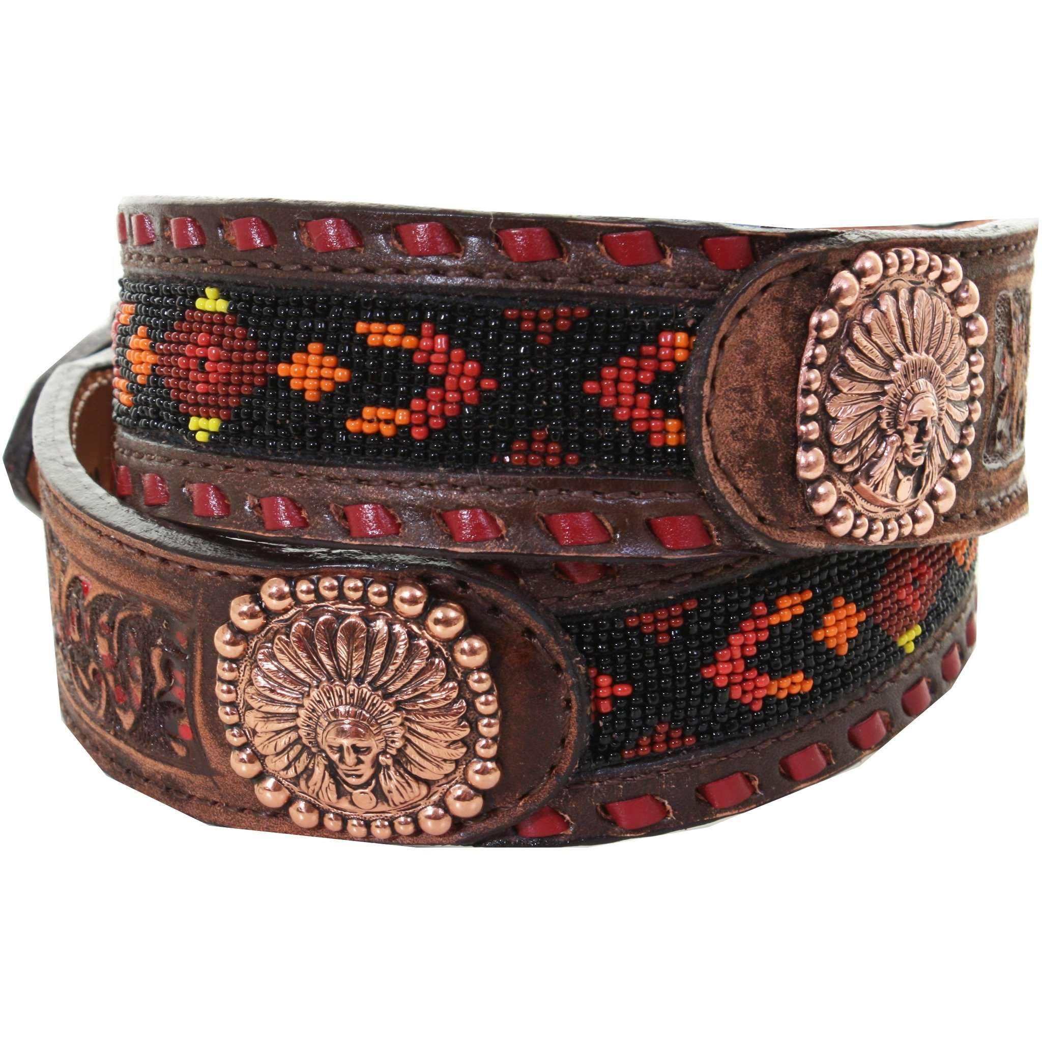 B946A - Brown Vintage Beaded Belt Belt