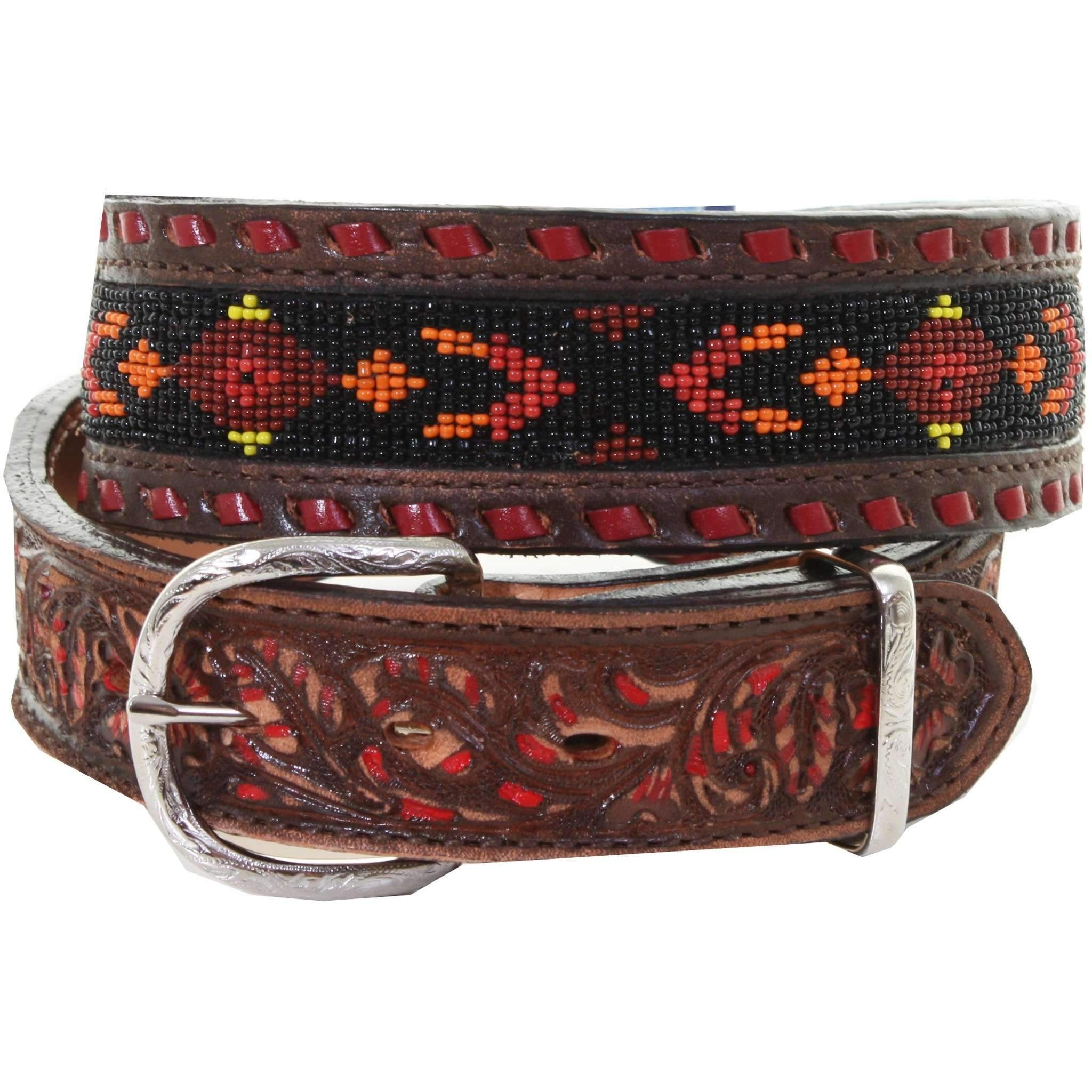 B946A - Brown Vintage Beaded Belt Belt