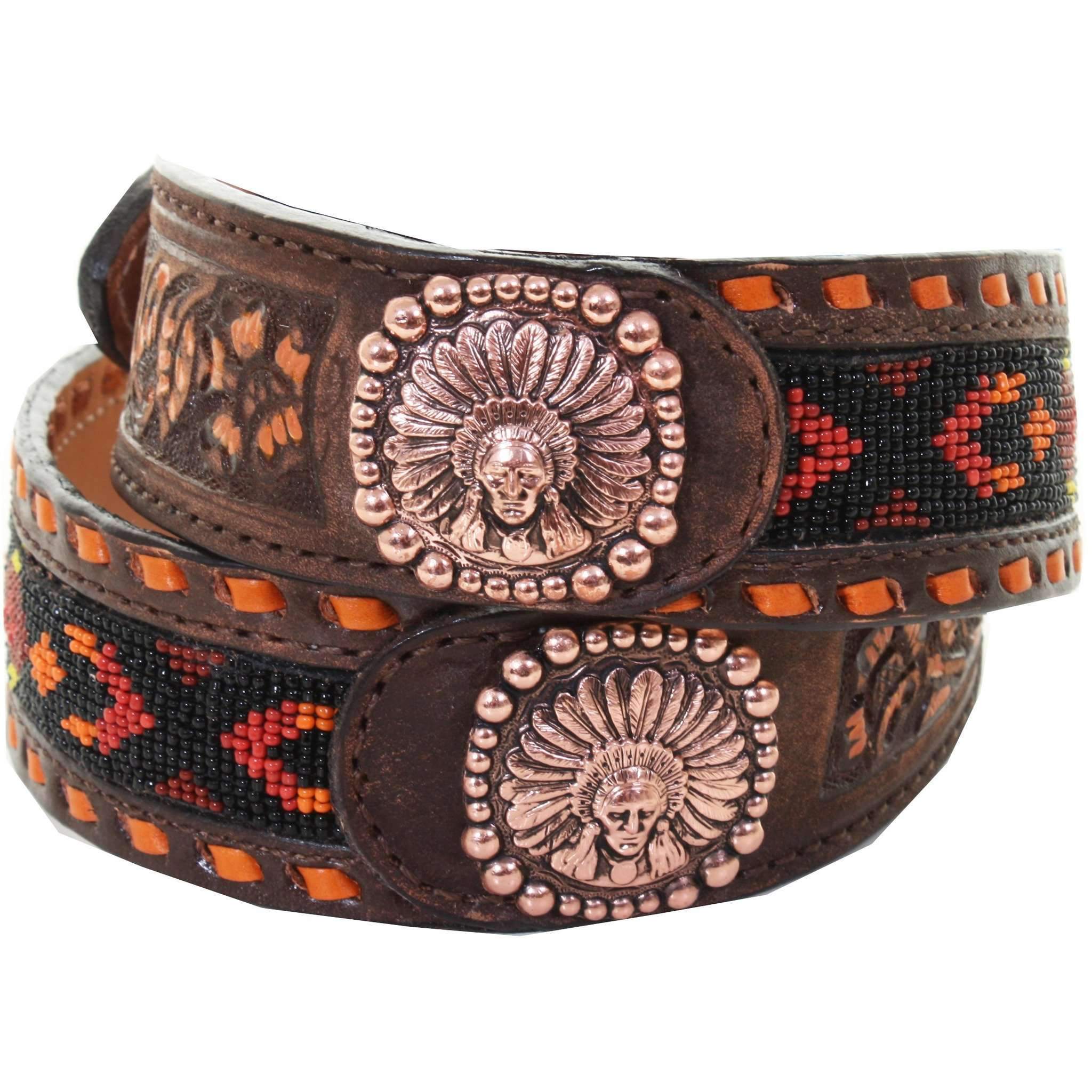 B946 - Brown Vintage Beaded Belt Belt